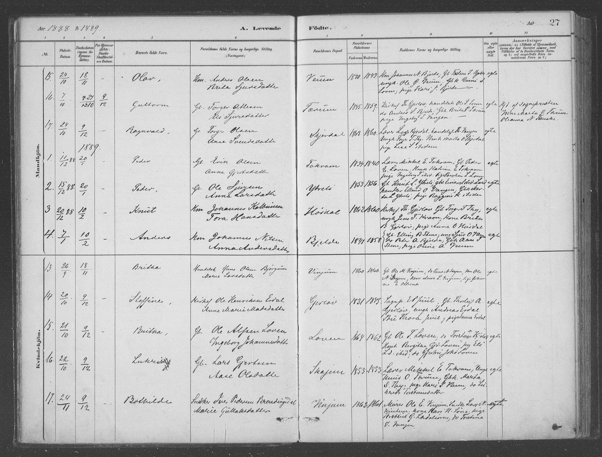 Aurland sokneprestembete, SAB/A-99937/H/Ha/Hab/L0001: Parish register (official) no. B  1, 1880-1909, p. 27