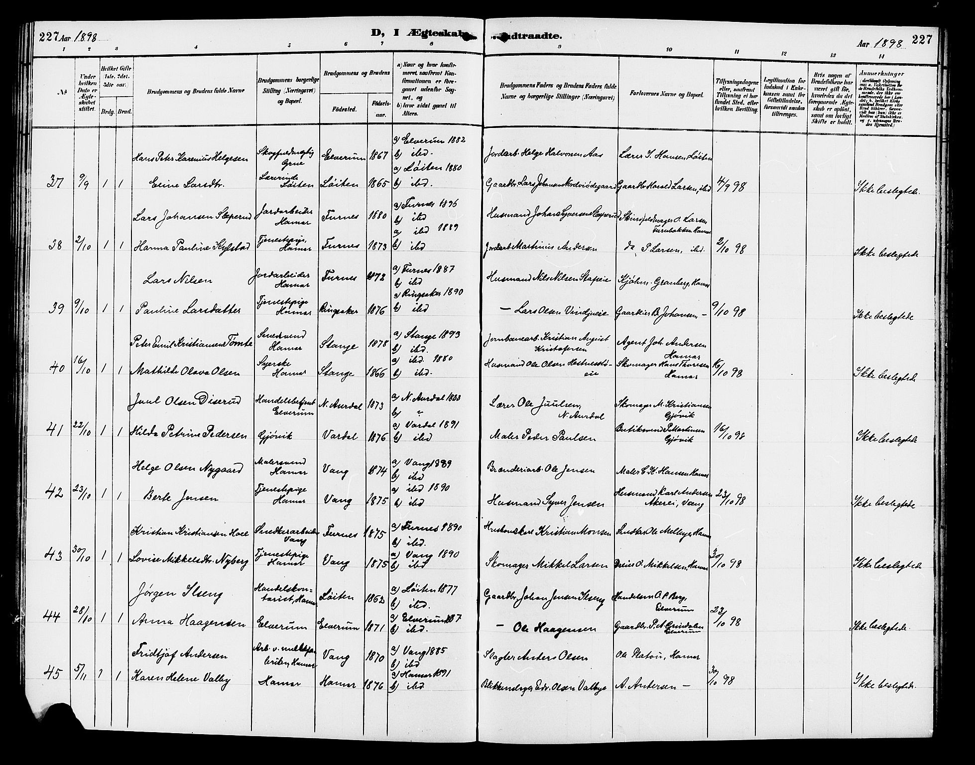 Vang prestekontor, Hedmark, SAH/PREST-008/H/Ha/Hab/L0013: Parish register (copy) no. 13, 1890-1899, p. 227