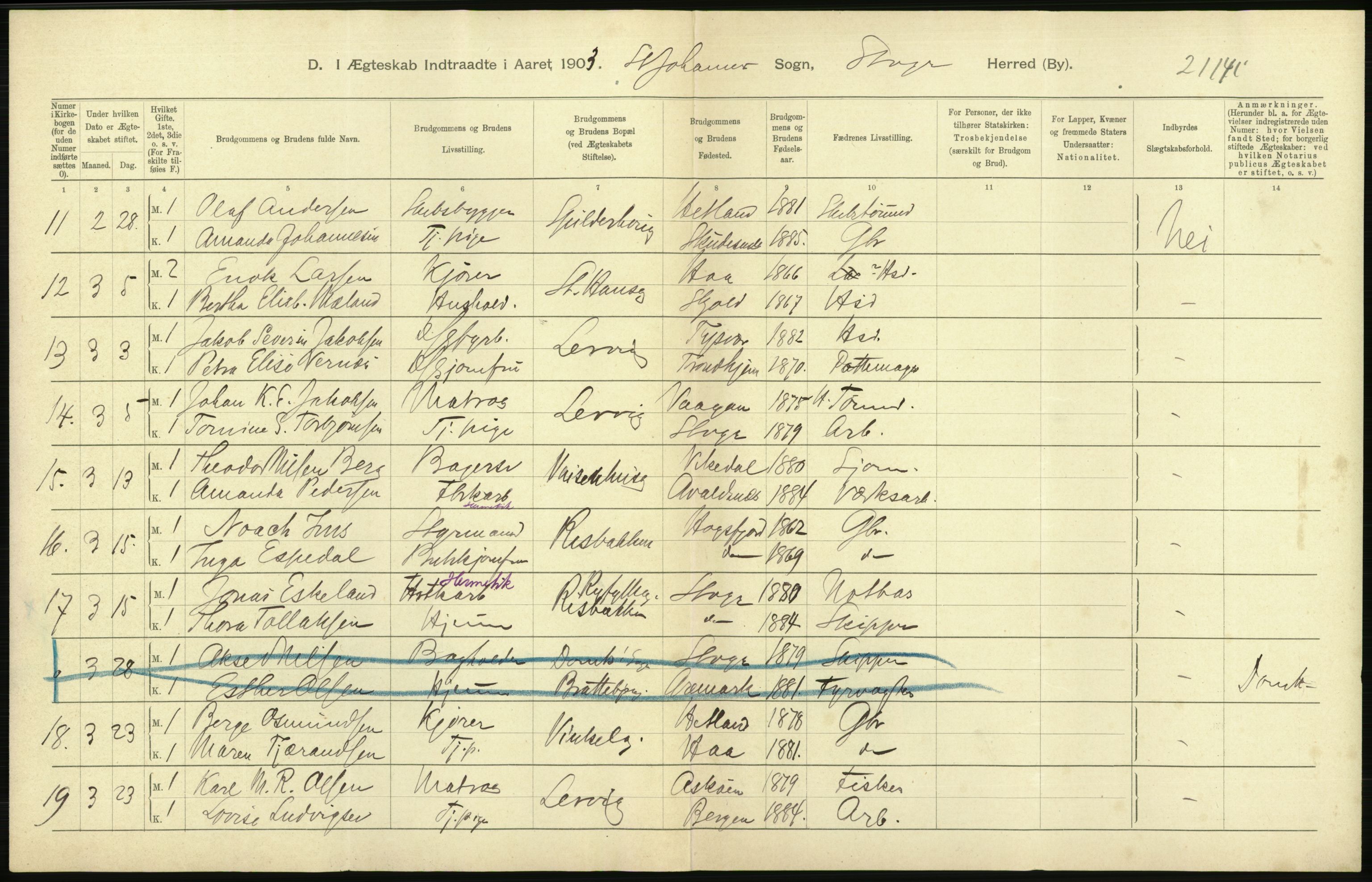 Statistisk sentralbyrå, Sosiodemografiske emner, Befolkning, AV/RA-S-2228/D/Df/Dfa/Dfaa/L0012: Stavanger amt: Fødte, gifte, døde, 1903, p. 588