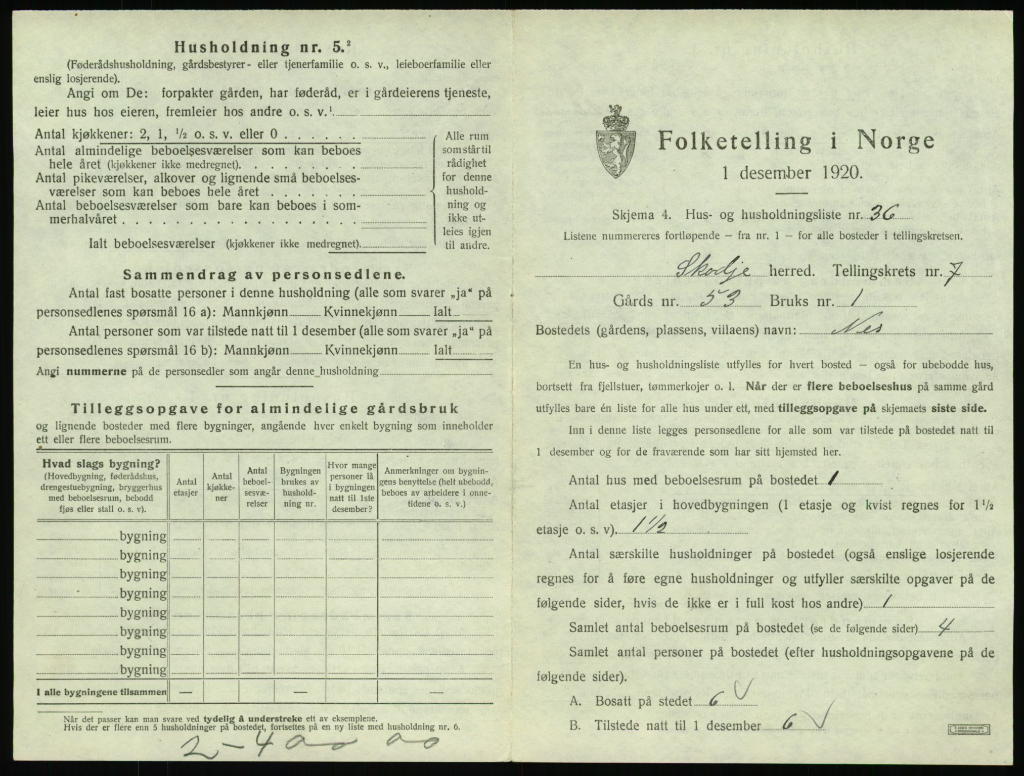 SAT, 1920 census for Skodje, 1920, p. 535