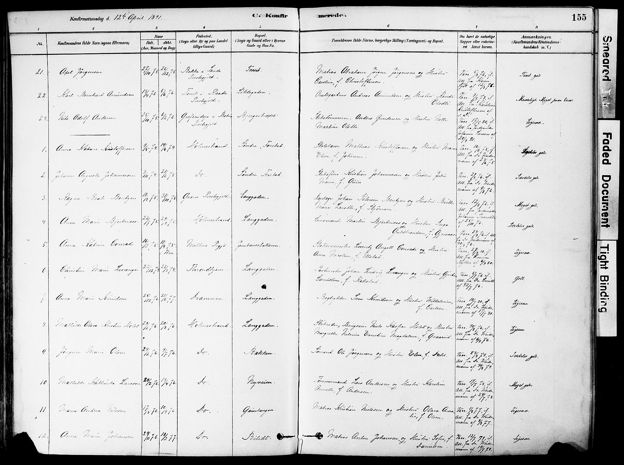 Holmestrand kirkebøker, AV/SAKO-A-346/F/Fa/L0004: Parish register (official) no. 4, 1880-1901, p. 155