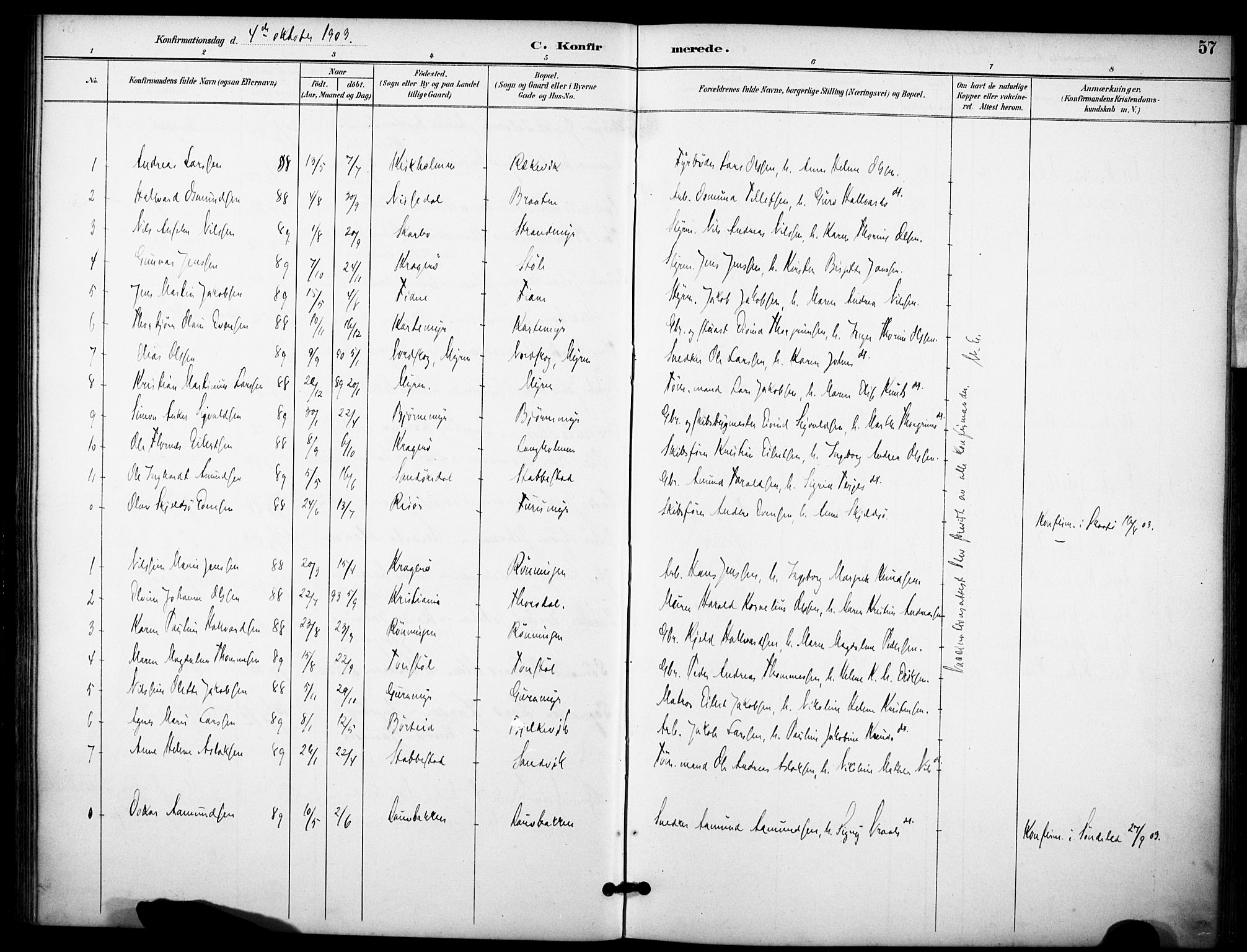 Skåtøy kirkebøker, SAKO/A-304/F/Fb/L0001: Parish register (official) no. II 1, 1892-1916, p. 57