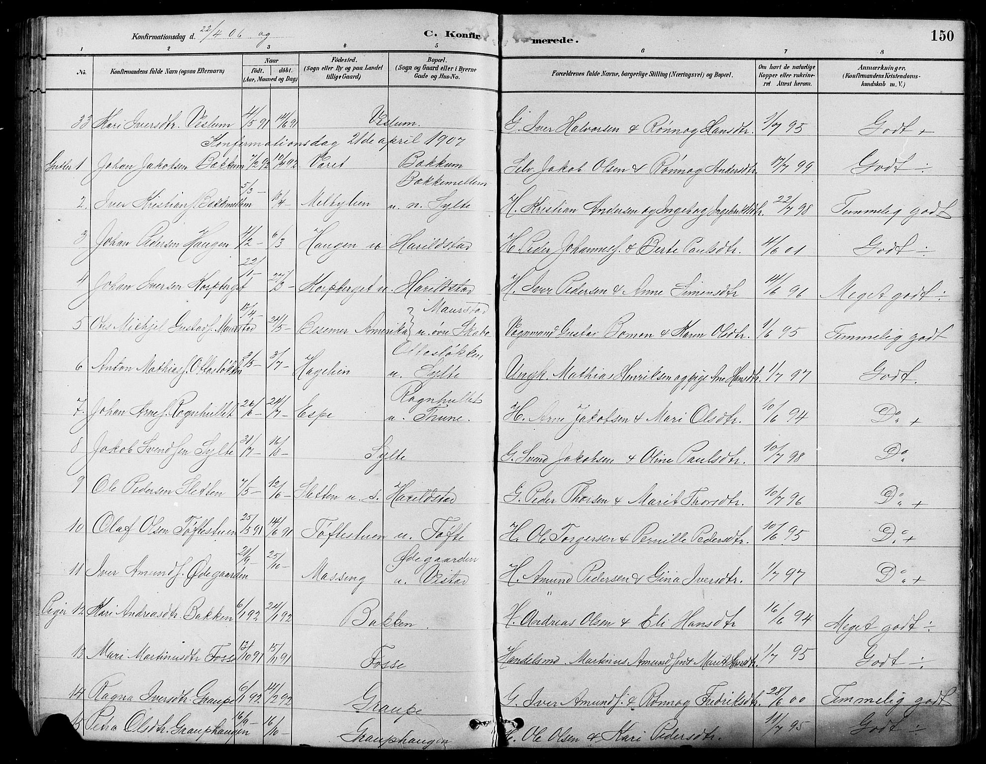 Nord-Fron prestekontor, SAH/PREST-080/H/Ha/Hab/L0005: Parish register (copy) no. 5, 1884-1914, p. 150