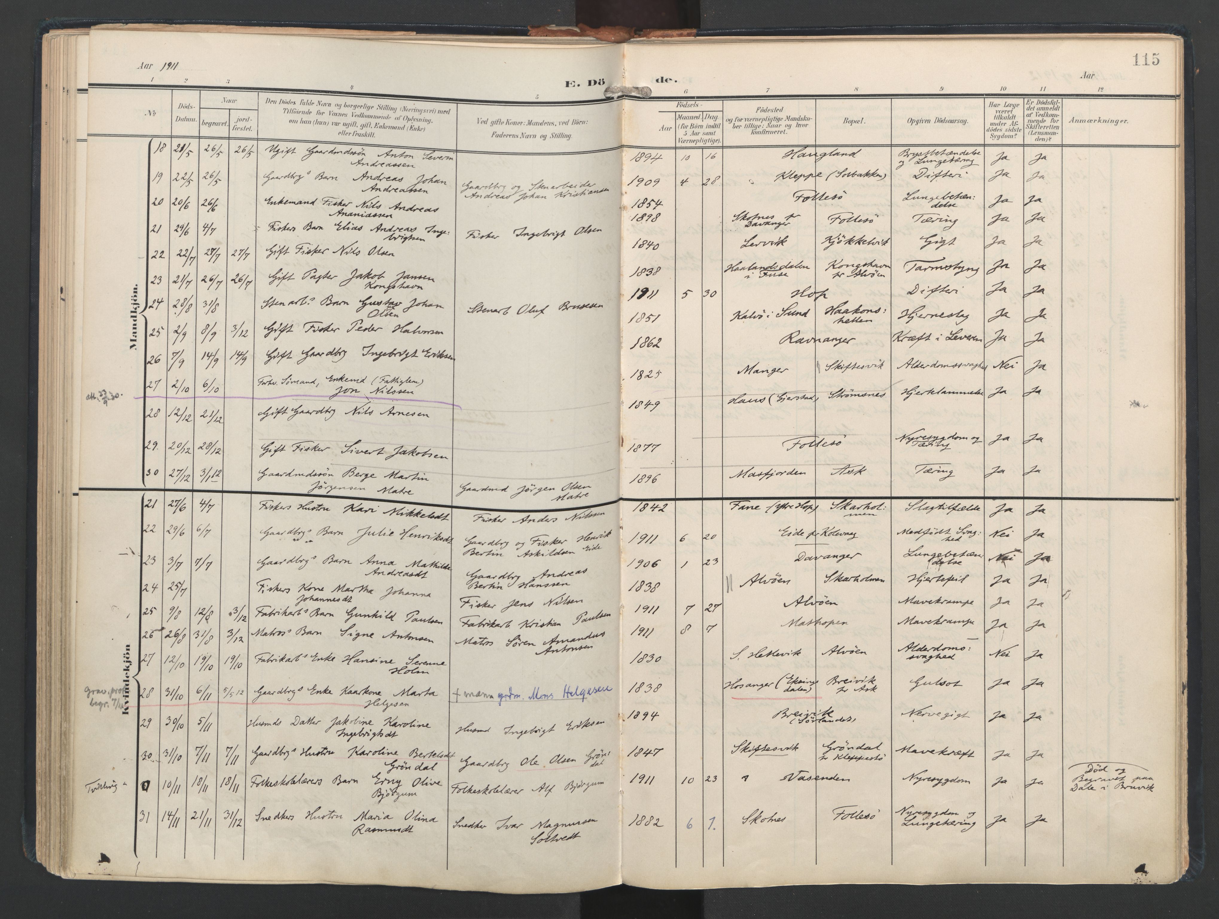 Askøy Sokneprestembete, SAB/A-74101/H/Ha/Haa/Haad/L0001: Parish register (official) no. D 1, 1902-1916, p. 115