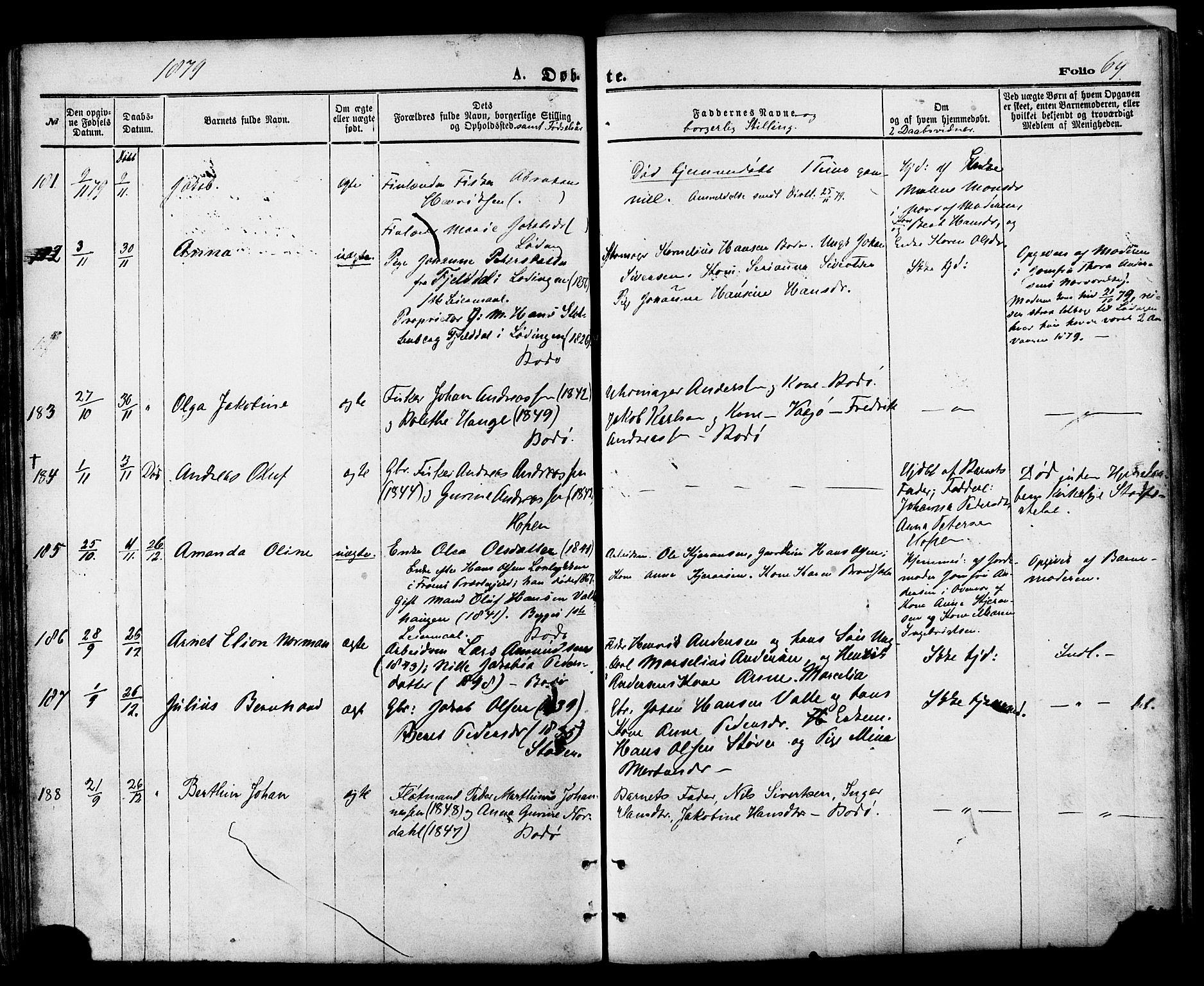Ministerialprotokoller, klokkerbøker og fødselsregistre - Nordland, SAT/A-1459/801/L0009: Parish register (official) no. 801A09, 1876-1883, p. 69