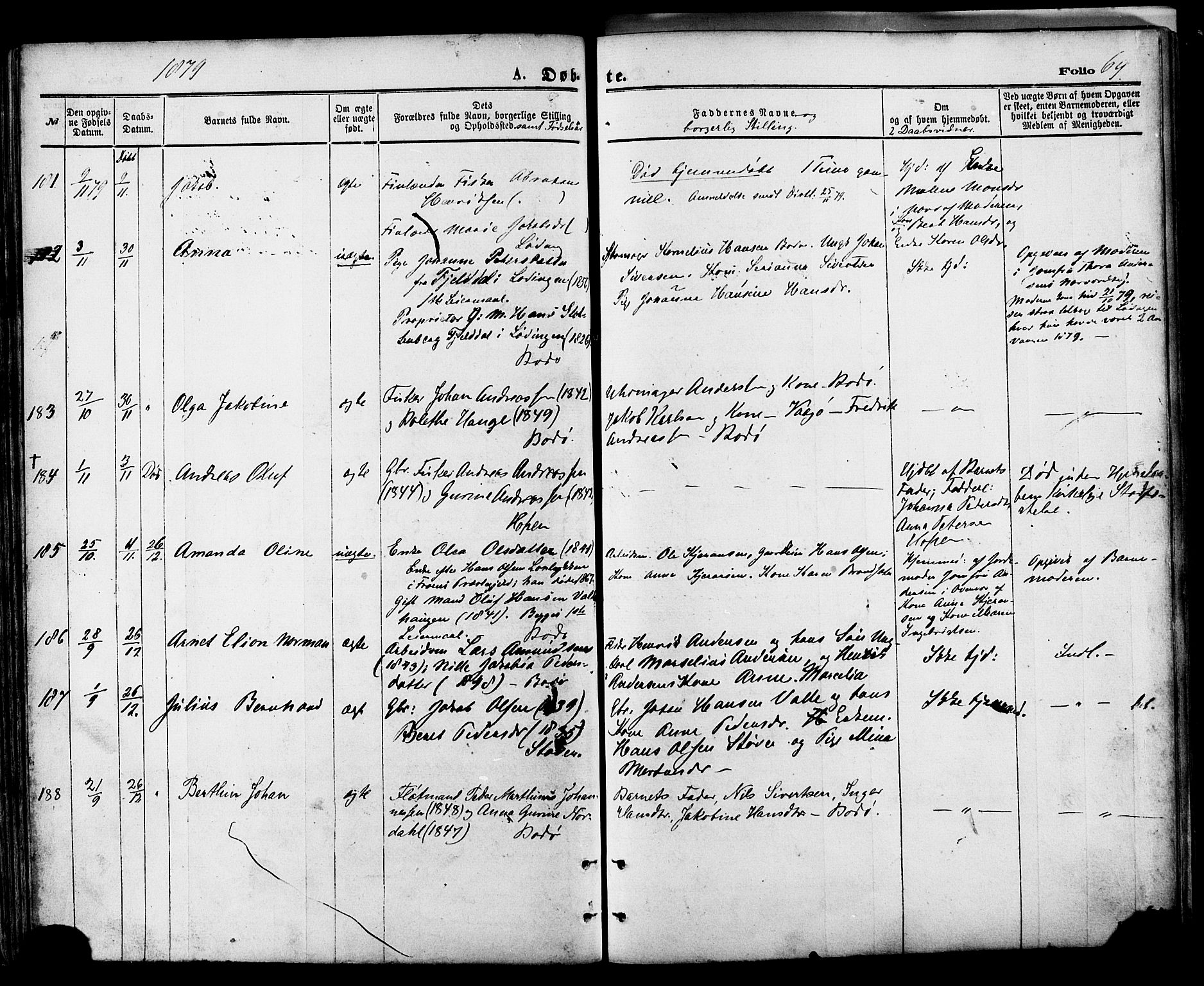 Ministerialprotokoller, klokkerbøker og fødselsregistre - Nordland, AV/SAT-A-1459/801/L0009: Parish register (official) no. 801A09, 1876-1883, p. 69