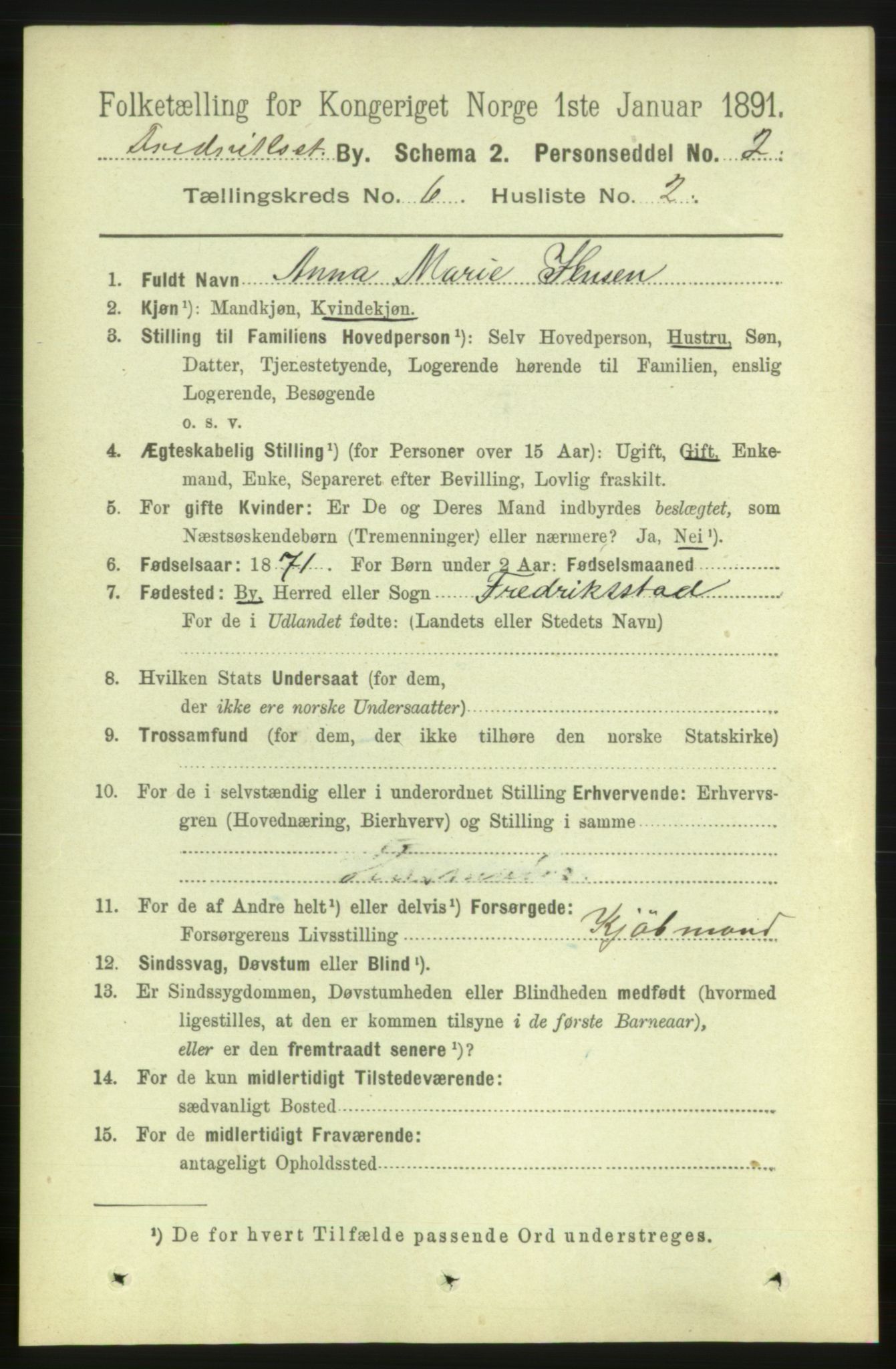 RA, 1891 census for 0103 Fredrikstad, 1891, p. 7667