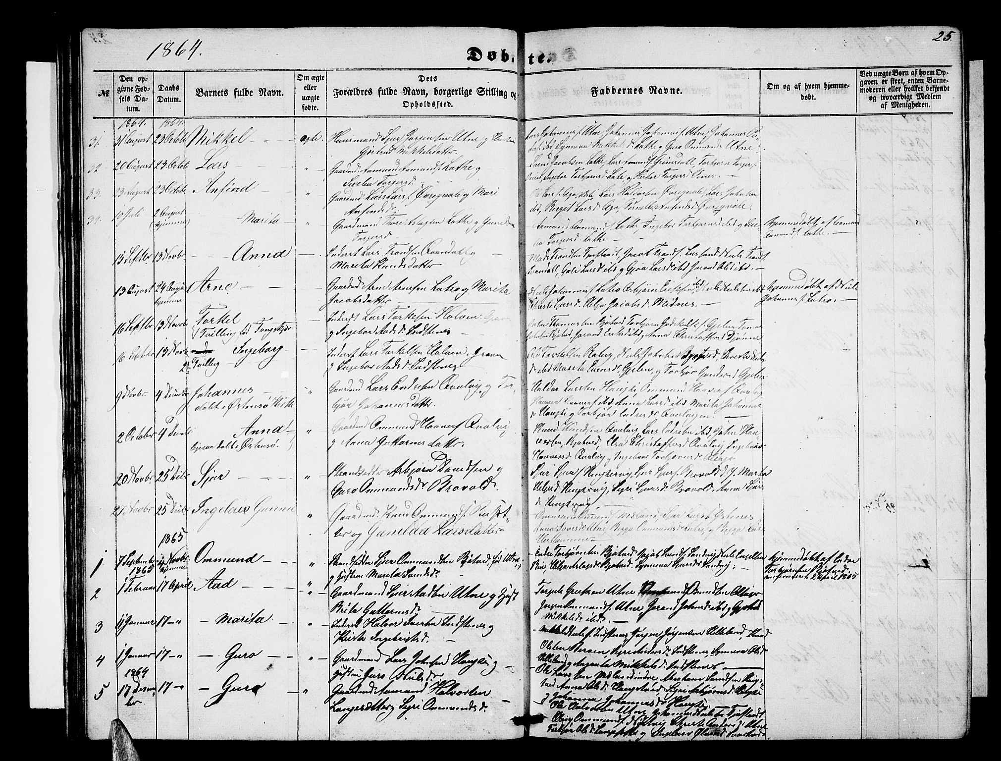 Ullensvang sokneprestembete, SAB/A-78701/H/Hab: Parish register (copy) no. E 6, 1857-1886, p. 25