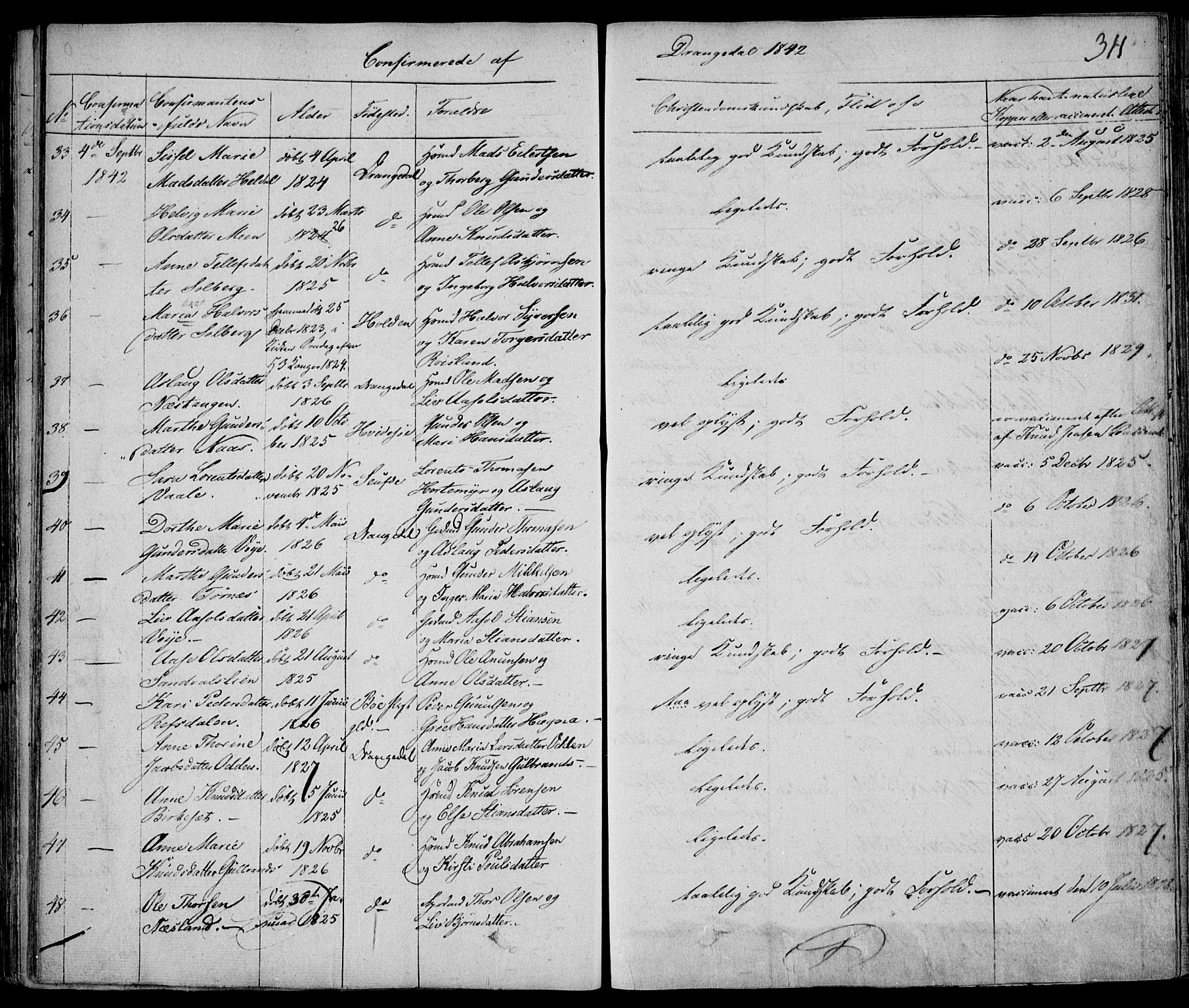 Drangedal kirkebøker, AV/SAKO-A-258/F/Fa/L0007a: Parish register (official) no. 7a, 1837-1856, p. 311