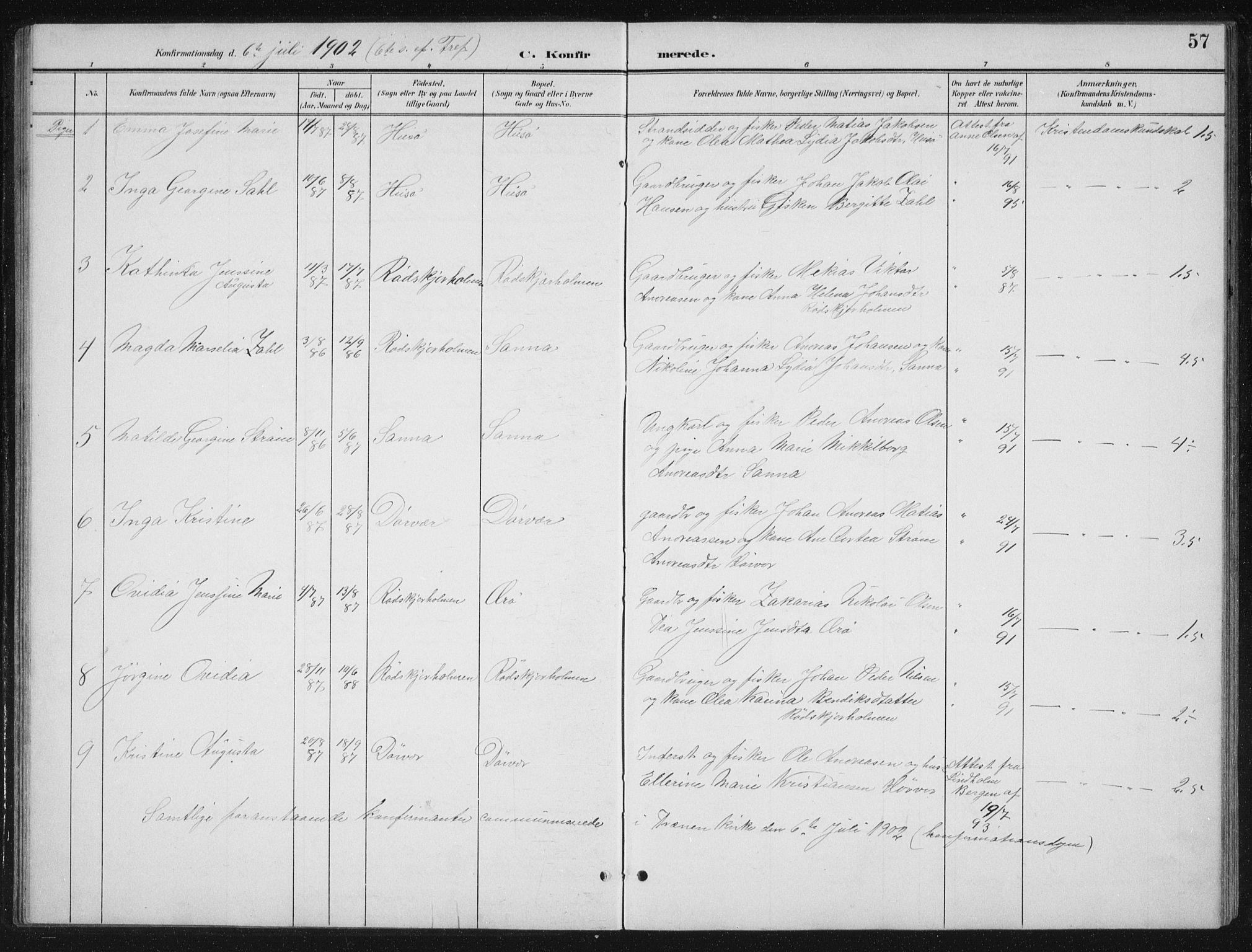 Ministerialprotokoller, klokkerbøker og fødselsregistre - Nordland, AV/SAT-A-1459/840/L0583: Parish register (copy) no. 840C03, 1901-1933, p. 57