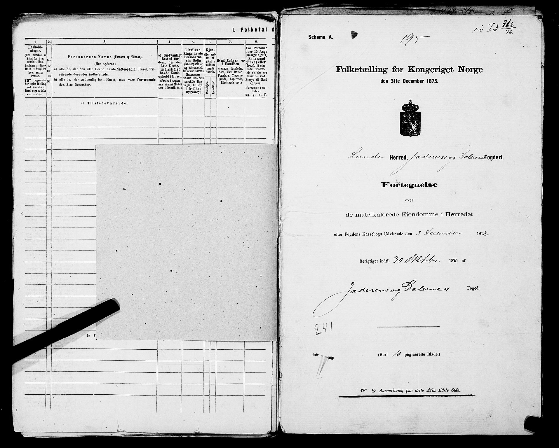 SAST, 1875 census for 1112P Lund, 1875, p. 20