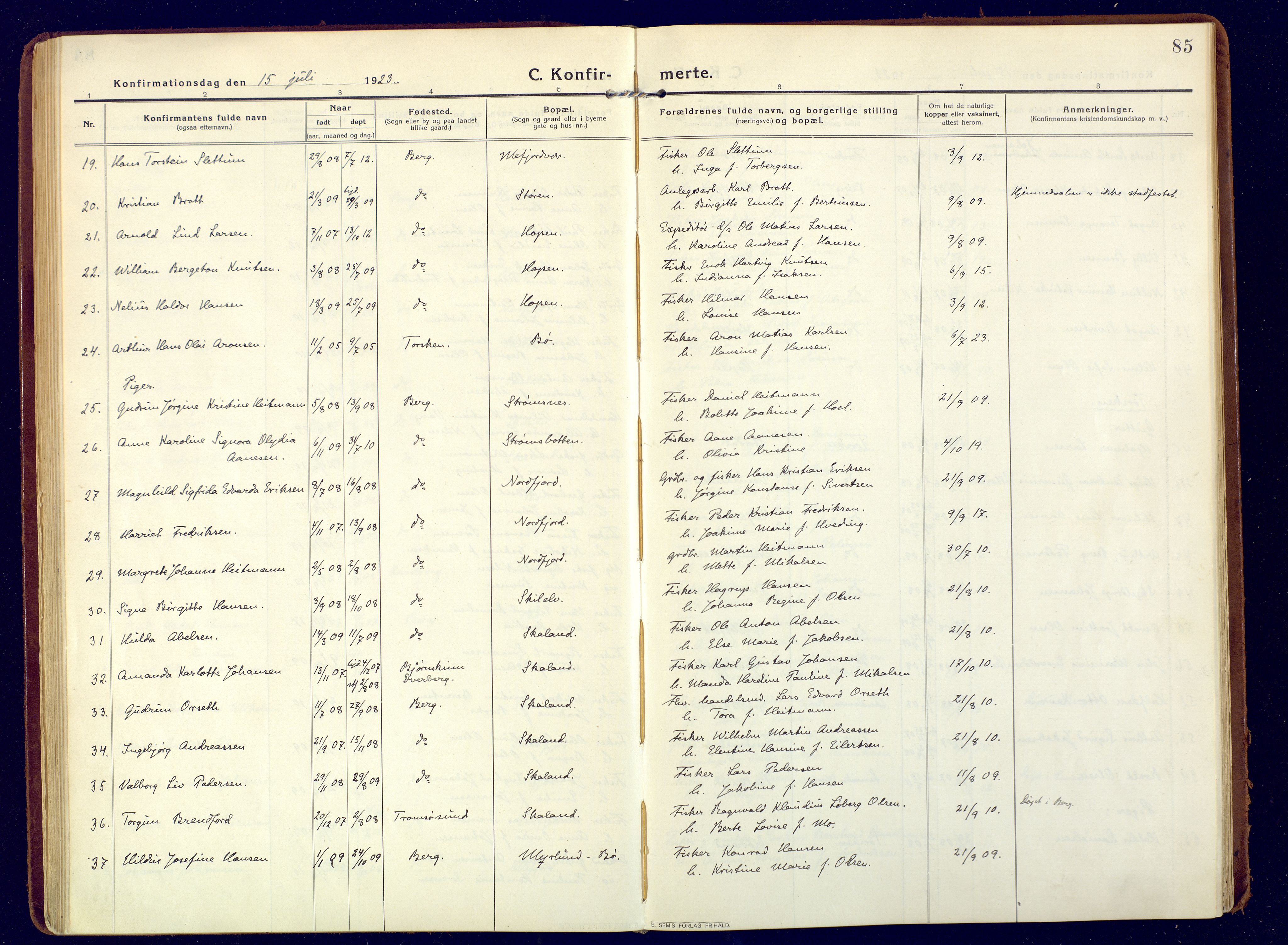 Berg sokneprestkontor, SATØ/S-1318/G/Ga/Gaa: Parish register (official) no. 9, 1916-1928, p. 85
