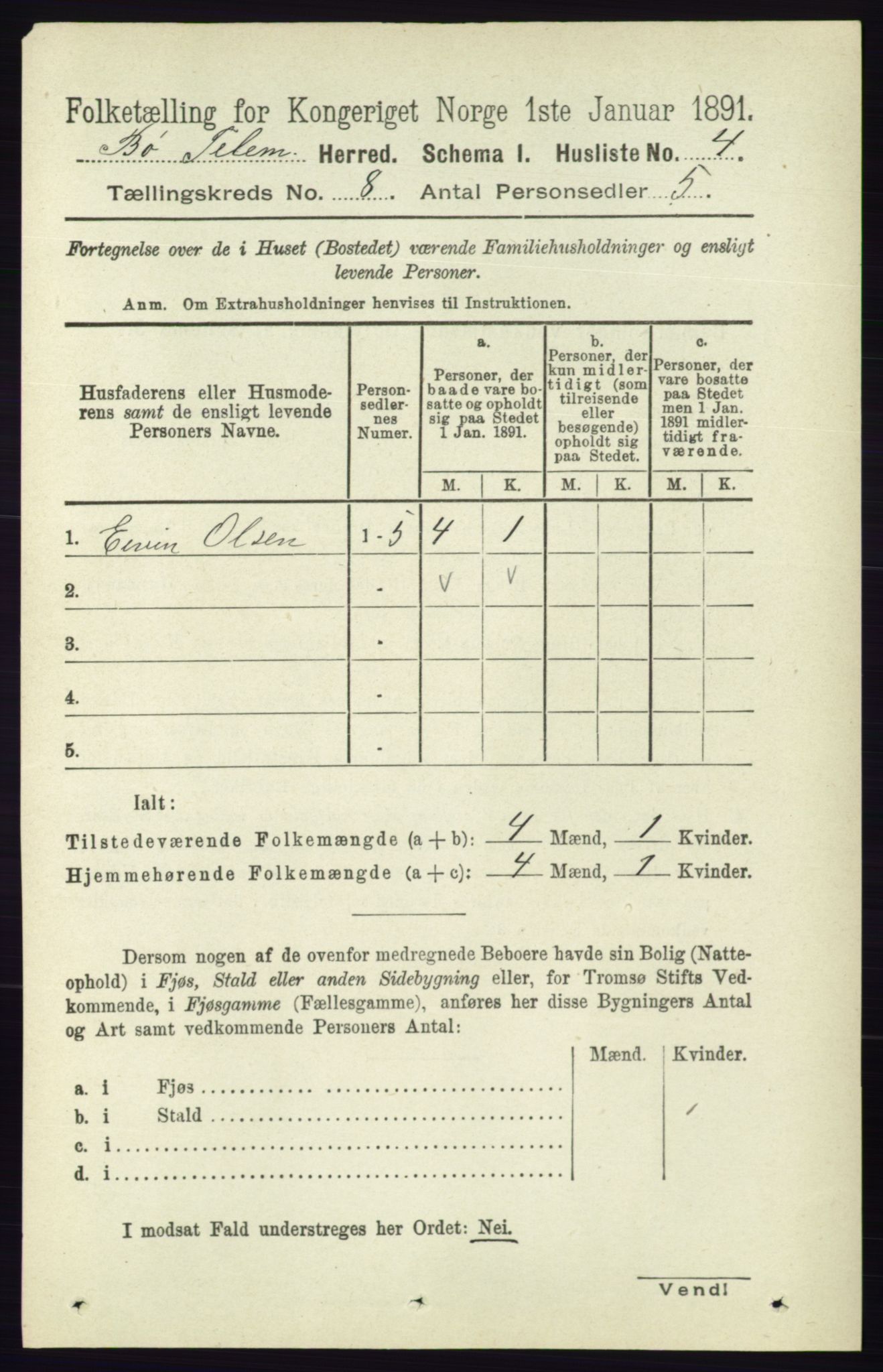 RA, 1891 census for 0821 Bø, 1891, p. 2506