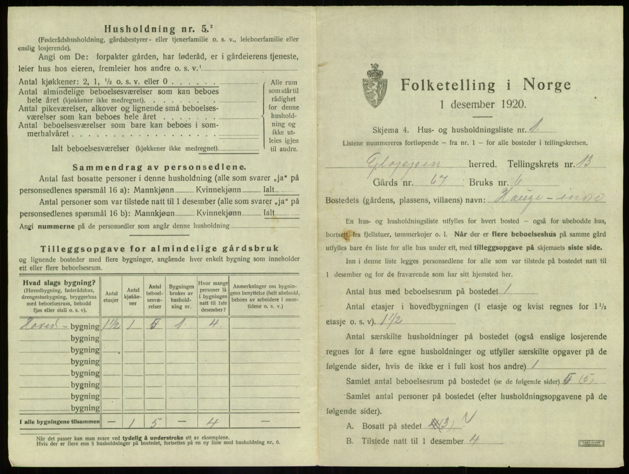 SAB, 1920 census for Gloppen, 1920, p. 833