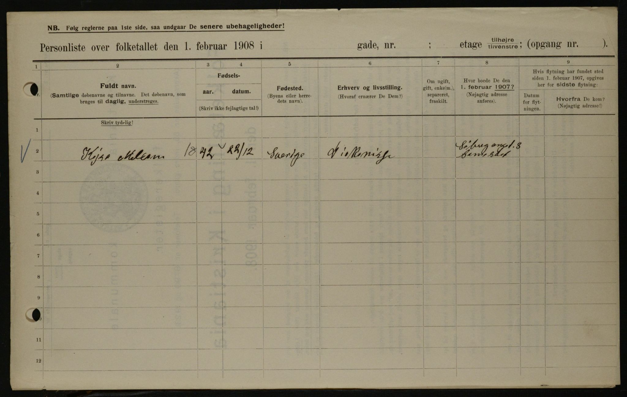 OBA, Municipal Census 1908 for Kristiania, 1908, p. 95543