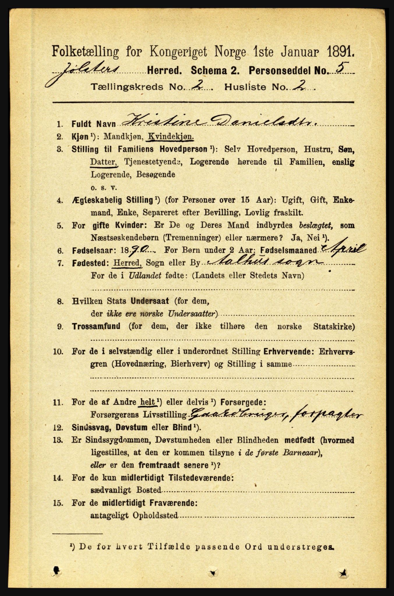 RA, 1891 census for 1431 Jølster, 1891, p. 583