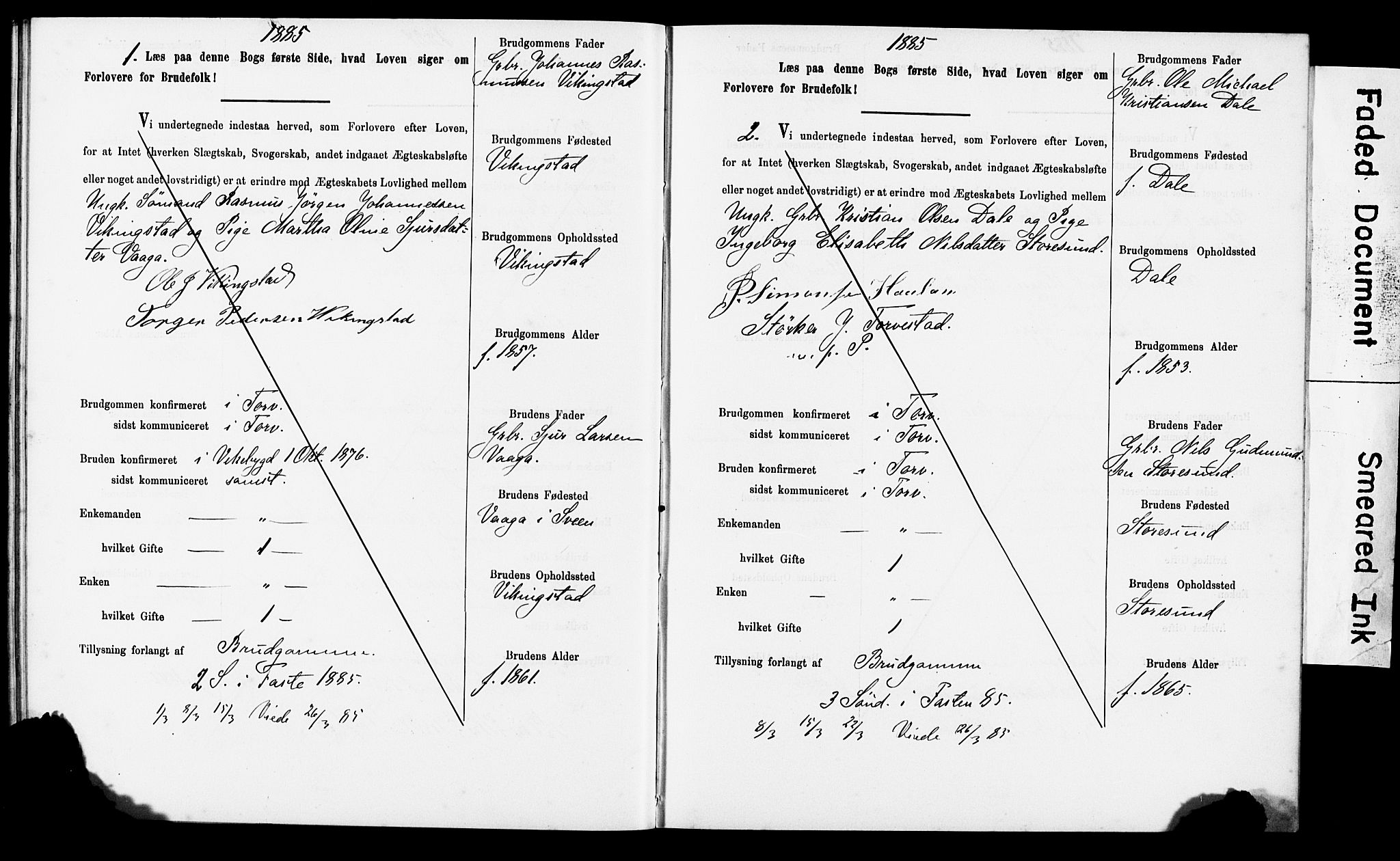 Torvastad sokneprestkontor, AV/SAST-A -101857/I/Ie/L0002: Banns register no. X 2, 1883-1899