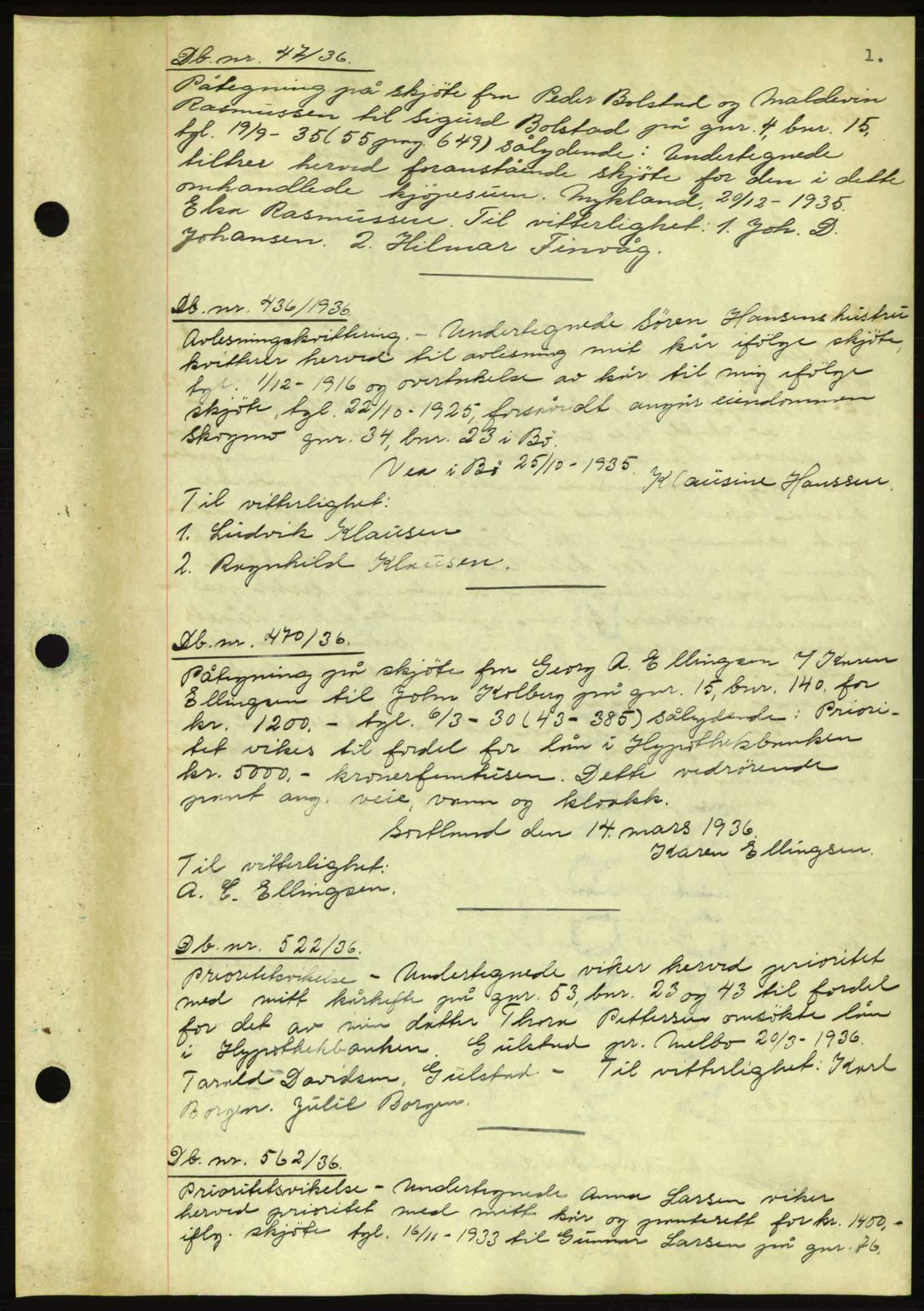 Vesterålen sorenskriveri, SAT/A-4180/1/2/2Ca: Mortgage book no. A1, 1936-1936, Diary no: : 47/1936