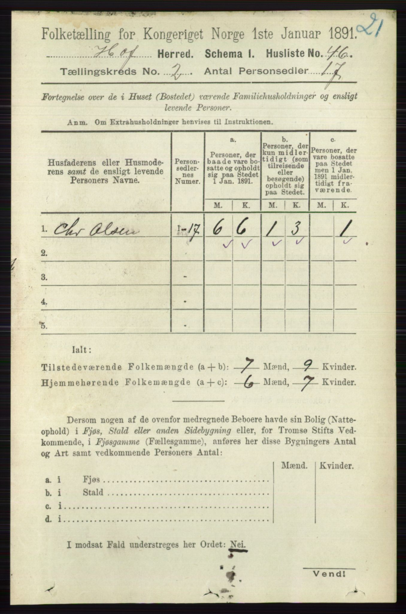 RA, 1891 census for 0714 Hof, 1891, p. 443