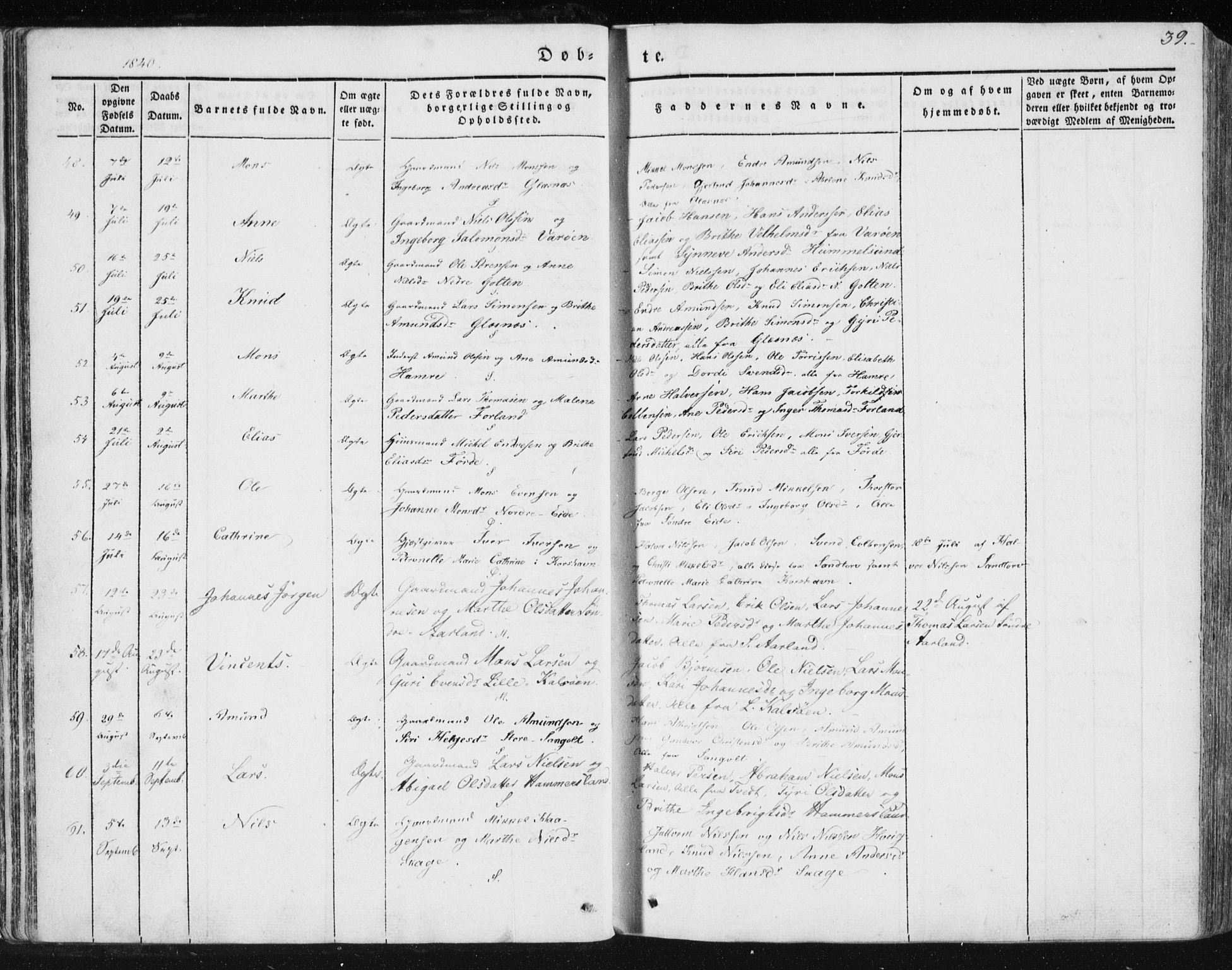 Sund sokneprestembete, AV/SAB-A-99930: Parish register (official) no. A 13, 1835-1849, p. 39