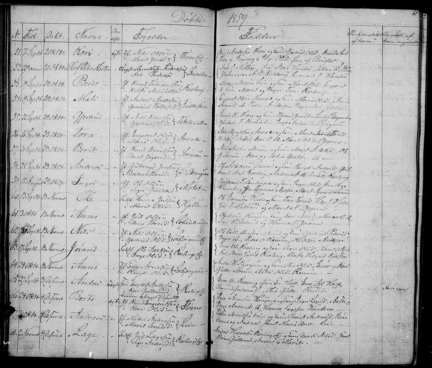 Nord-Aurdal prestekontor, SAH/PREST-132/H/Ha/Hab/L0002: Parish register (copy) no. 2, 1842-1877, p. 61