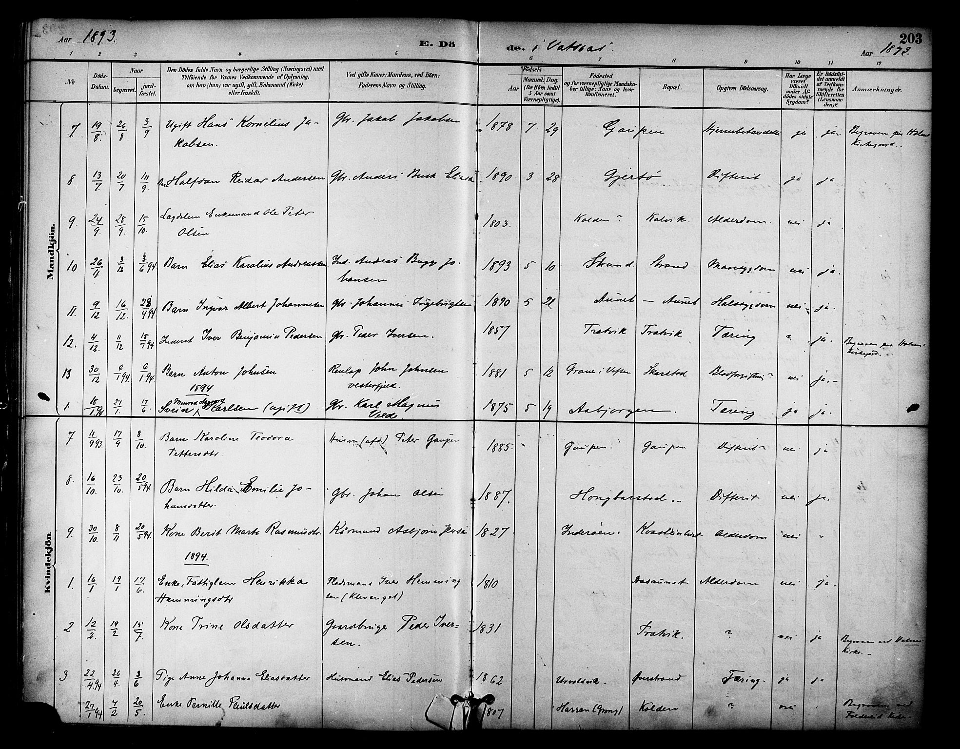 Ministerialprotokoller, klokkerbøker og fødselsregistre - Nordland, AV/SAT-A-1459/810/L0150: Parish register (official) no. 810A10 /1, 1884-1895, p. 203