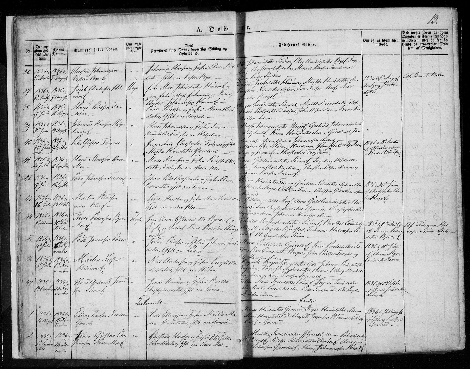 Hole kirkebøker, SAKO/A-228/F/Fa/L0005: Parish register (official) no. I 5, 1833-1851, p. 13