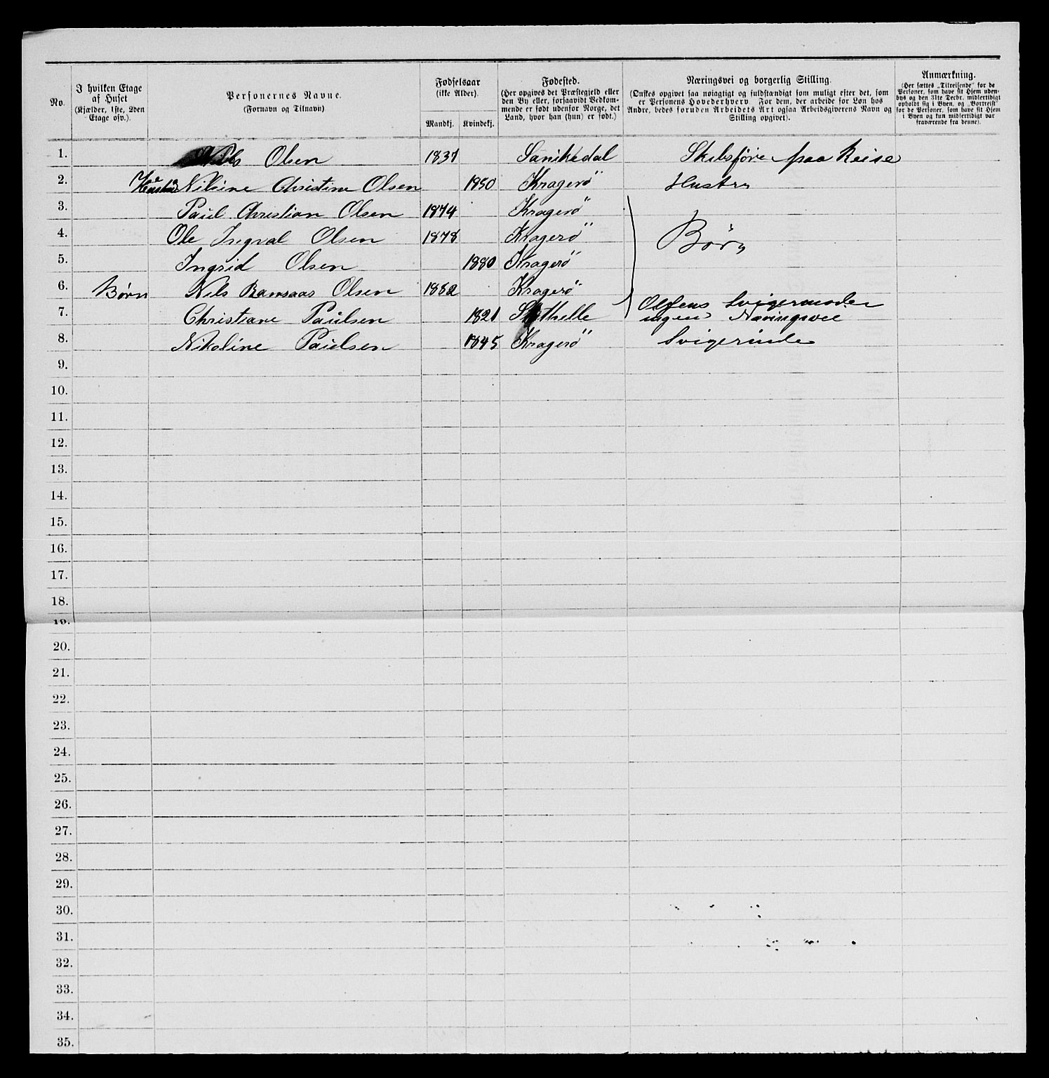 SAKO, 1885 census for 0801 Kragerø, 1885, p. 744