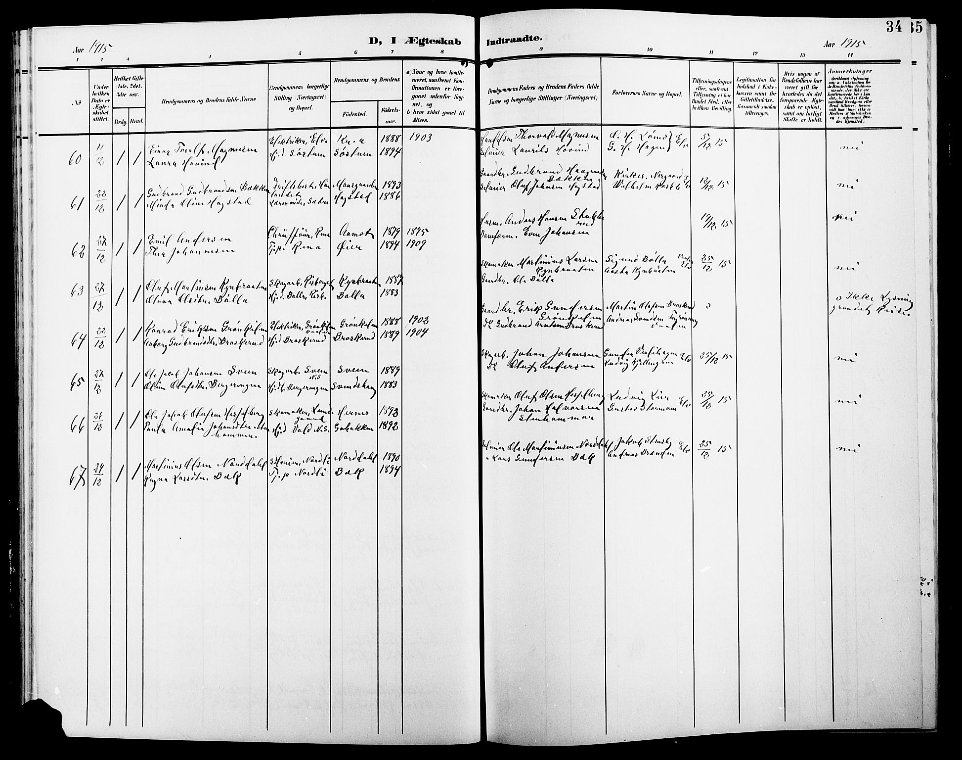 Elverum prestekontor, AV/SAH-PREST-044/H/Ha/Hab/L0009: Parish register (copy) no. 9, 1908-1921, p. 34