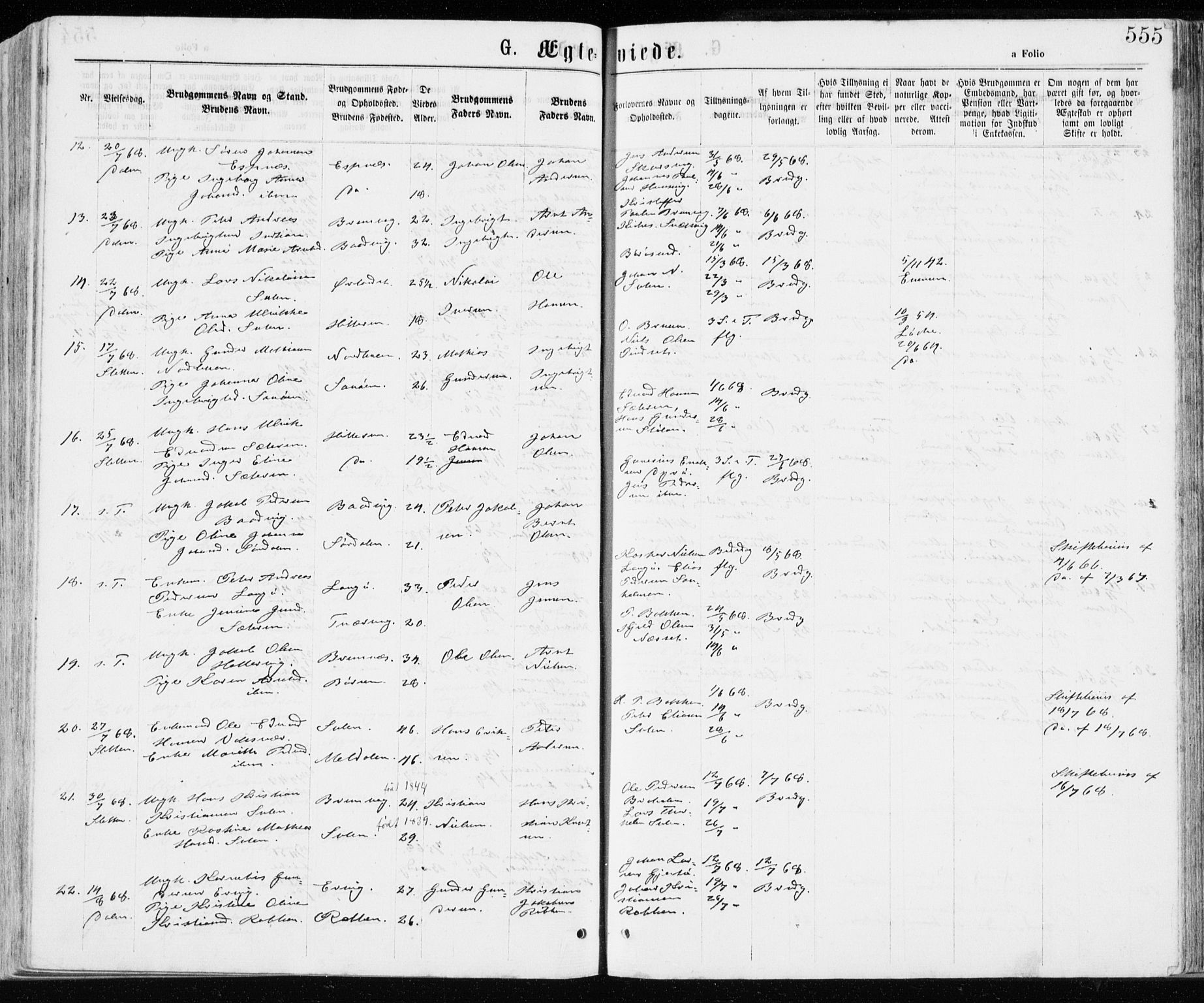 Ministerialprotokoller, klokkerbøker og fødselsregistre - Sør-Trøndelag, SAT/A-1456/640/L0576: Parish register (official) no. 640A01, 1846-1876, p. 555