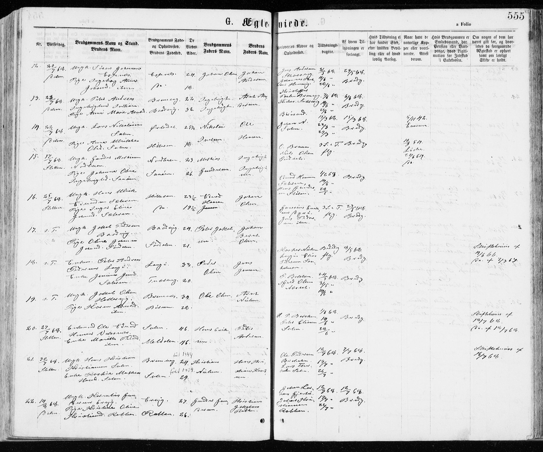 Ministerialprotokoller, klokkerbøker og fødselsregistre - Sør-Trøndelag, AV/SAT-A-1456/640/L0576: Parish register (official) no. 640A01, 1846-1876, p. 555