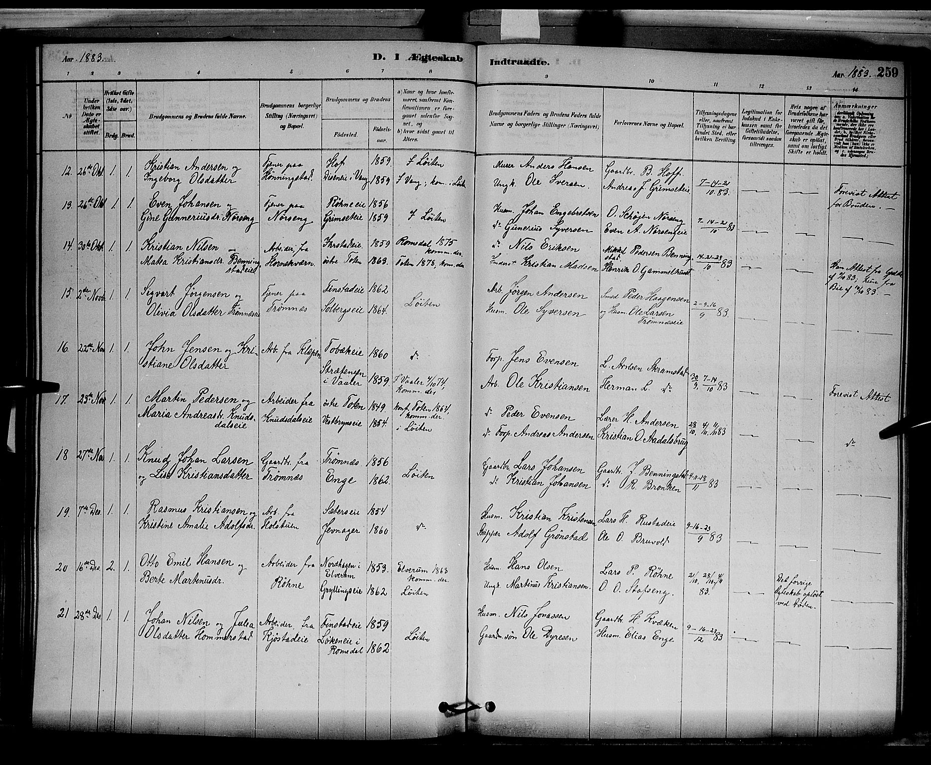 Løten prestekontor, SAH/PREST-022/L/La/L0005: Parish register (copy) no. 5, 1878-1891, p. 259