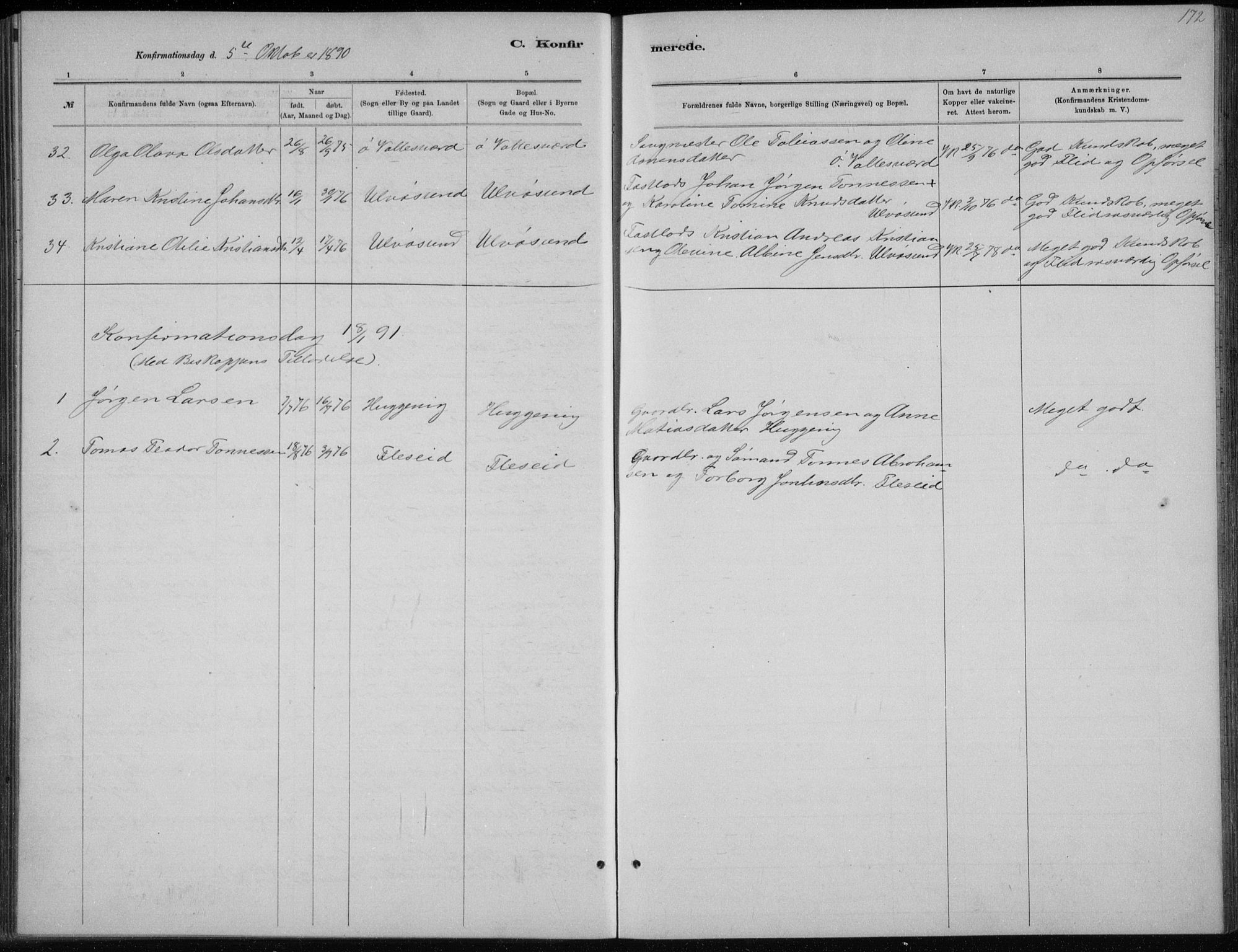 Høvåg sokneprestkontor, SAK/1111-0025/F/Fb/L0004: Parish register (copy) no. B 4, 1883-1898, p. 172