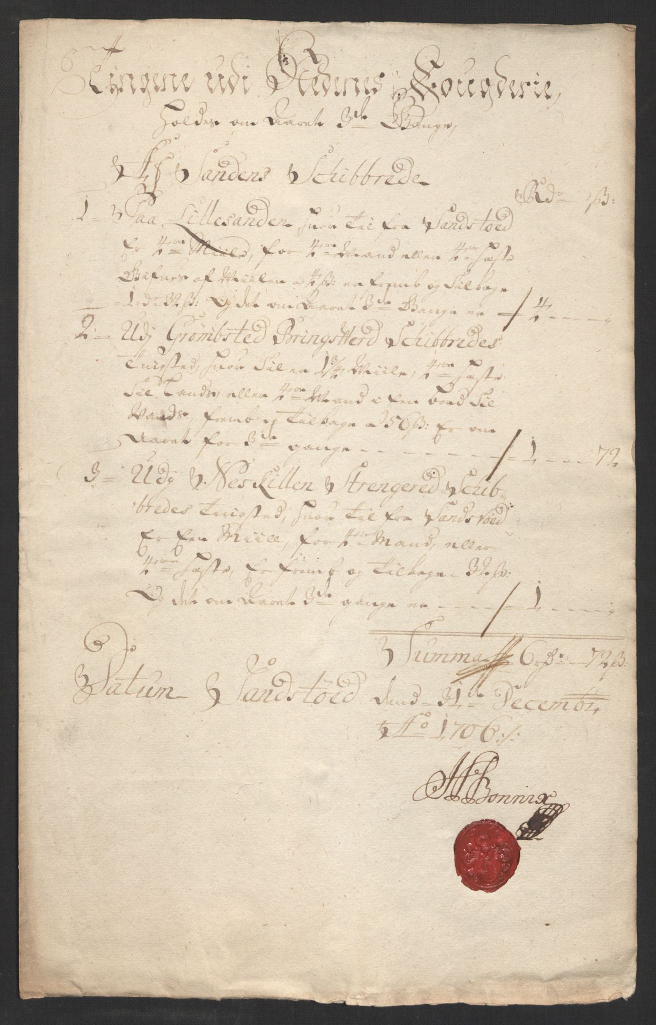 Rentekammeret inntil 1814, Reviderte regnskaper, Fogderegnskap, AV/RA-EA-4092/R39/L2318: Fogderegnskap Nedenes, 1706-1709, p. 110