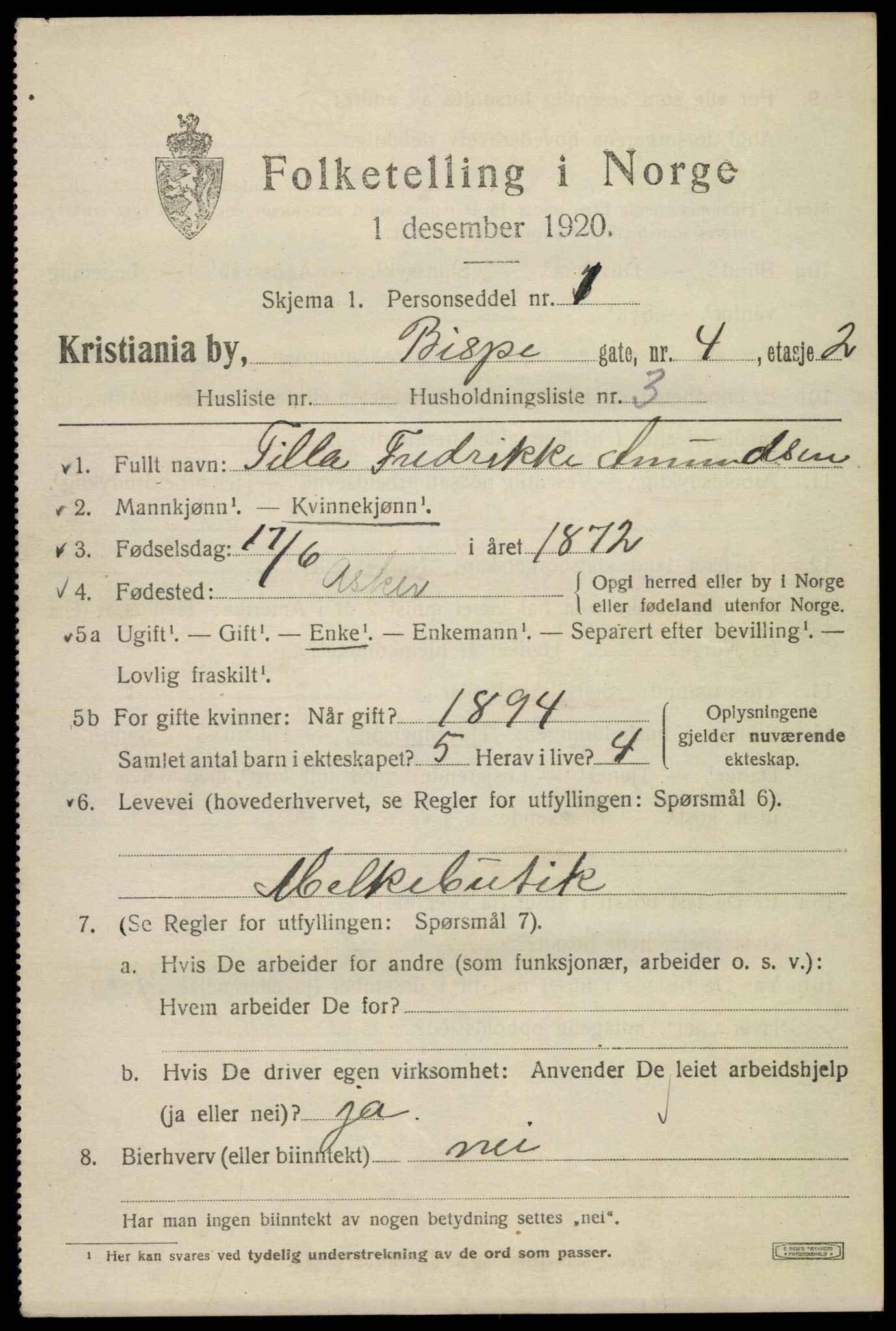 SAO, 1920 census for Kristiania, 1920, p. 157051