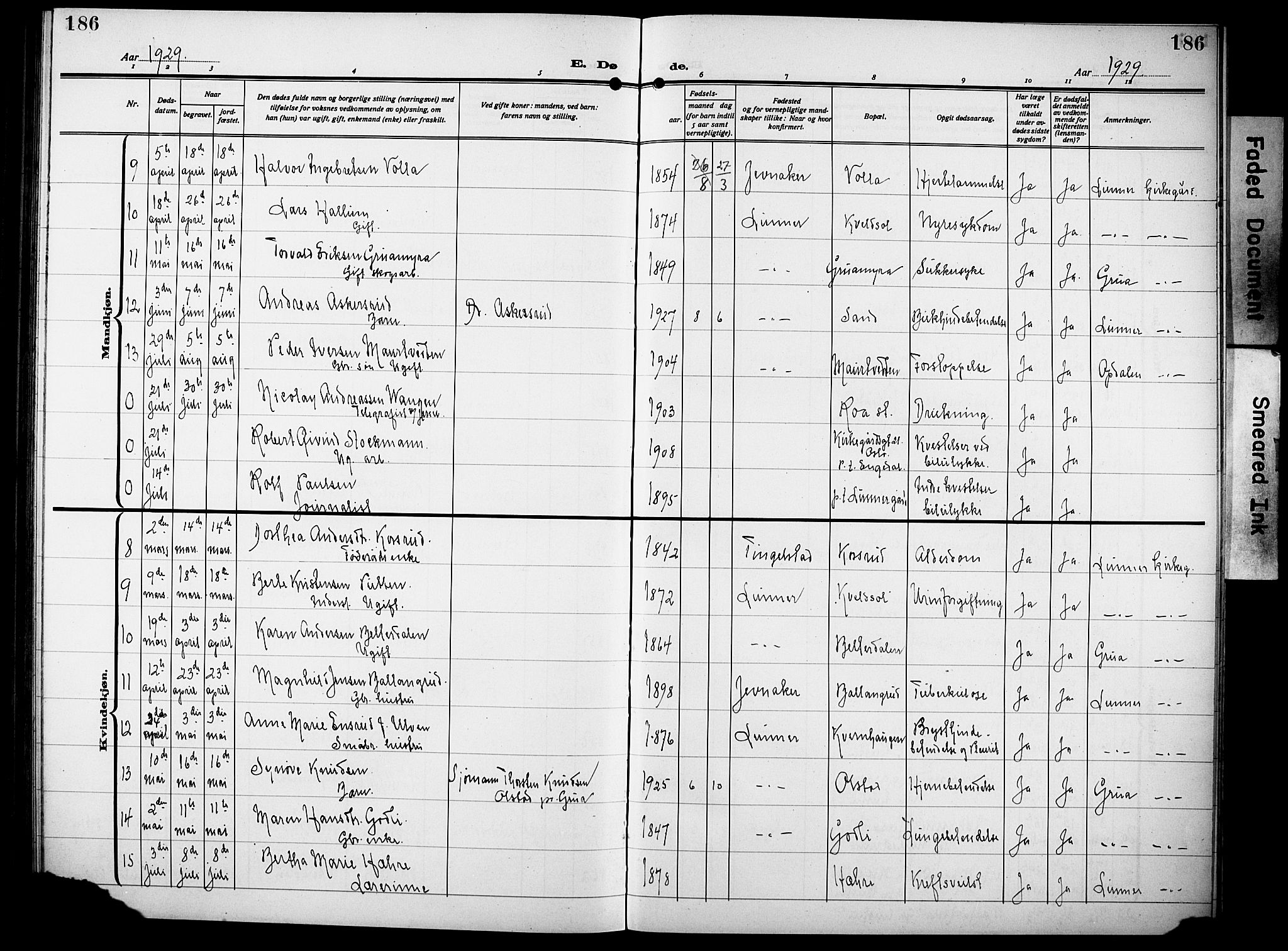 Lunner prestekontor, SAH/PREST-118/H/Ha/Hab/L0002: Parish register (copy) no. 2, 1923-1933, p. 186