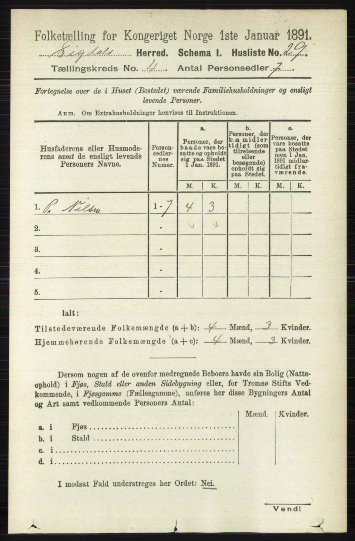 RA, 1891 census for 0621 Sigdal, 1891, p. 1645
