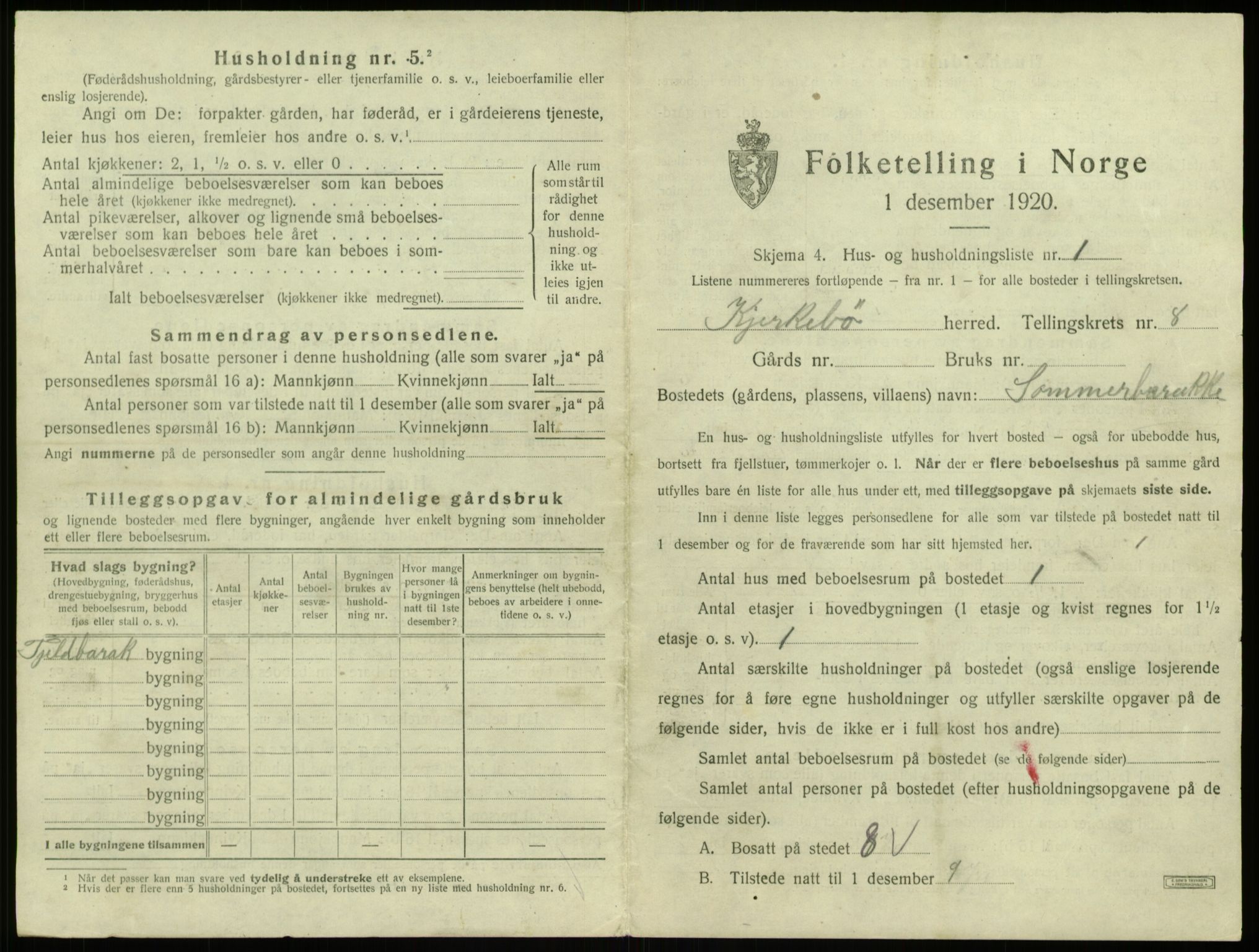 SAB, 1920 census for Kyrkjebø, 1920, p. 516