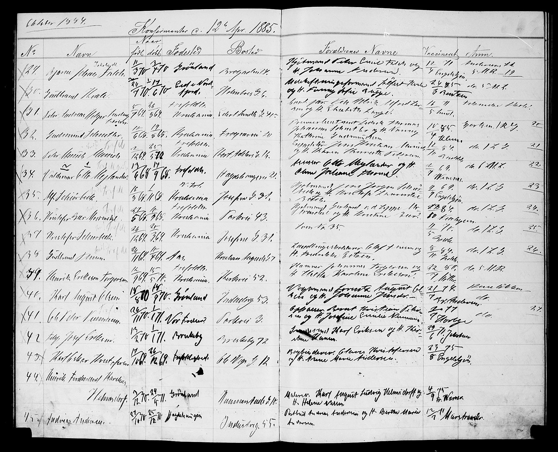 Uranienborg prestekontor Kirkebøker, AV/SAO-A-10877/G/Ga/L0001: Parish register draft no. 1, 1885-1888