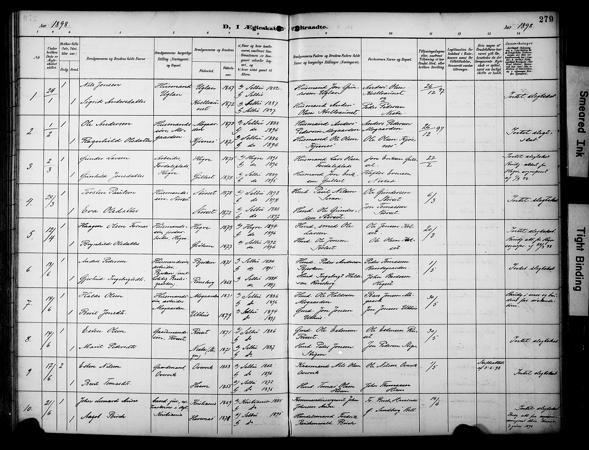 Ministerialprotokoller, klokkerbøker og fødselsregistre - Sør-Trøndelag, SAT/A-1456/695/L1149: Parish register (official) no. 695A09, 1891-1902, p. 279