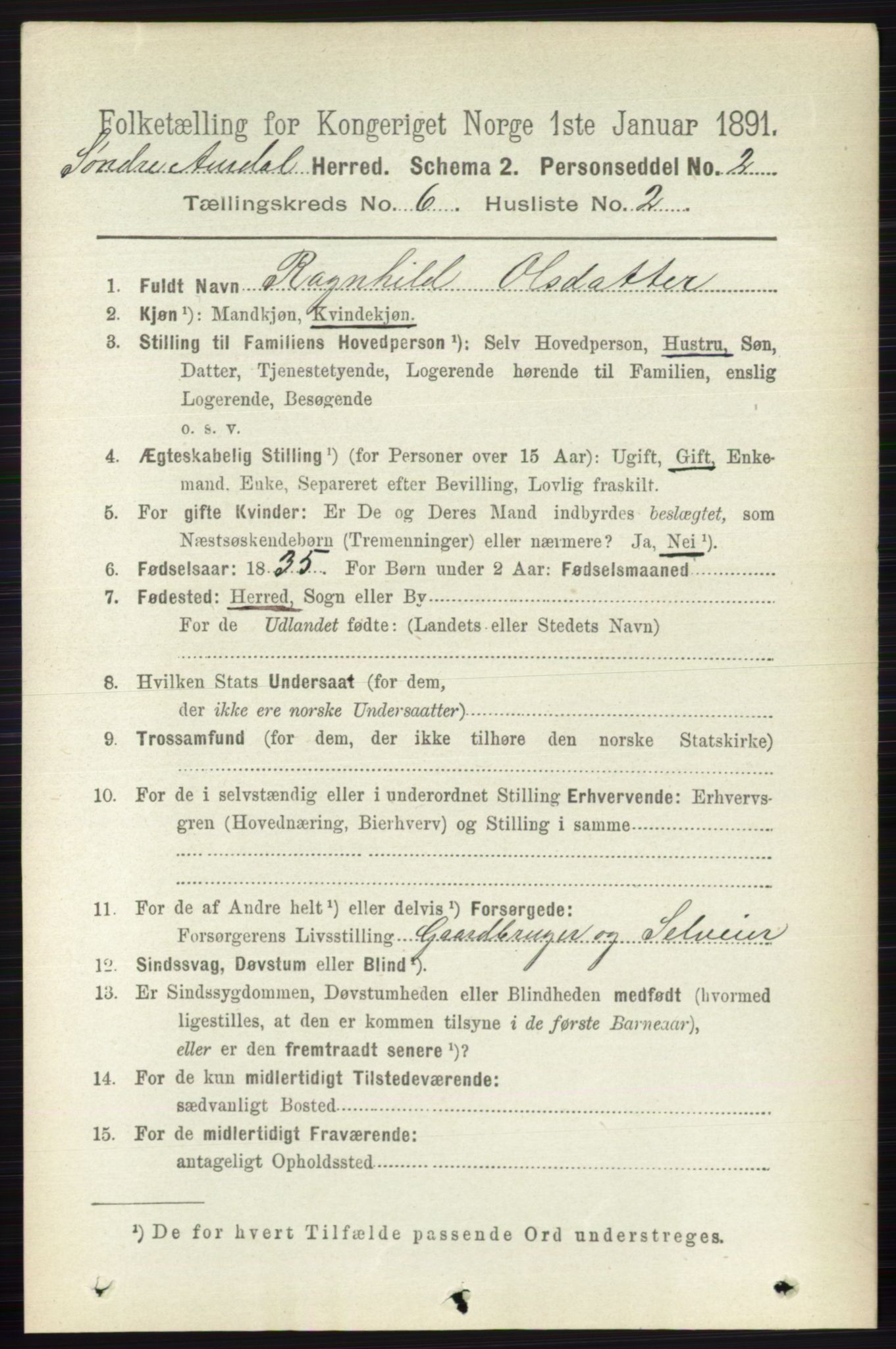 RA, 1891 census for 0540 Sør-Aurdal, 1891, p. 3814