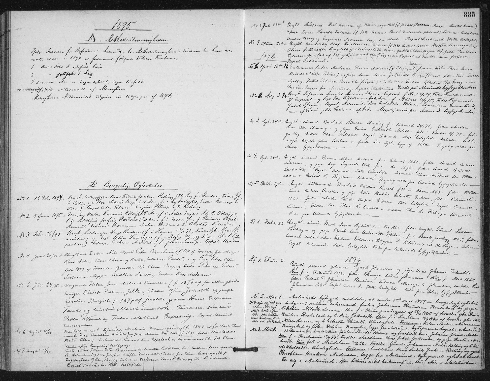 Ministerialprotokoller, klokkerbøker og fødselsregistre - Møre og Romsdal, SAT/A-1454/529/L0457: Parish register (official) no. 529A07, 1894-1903, p. 335