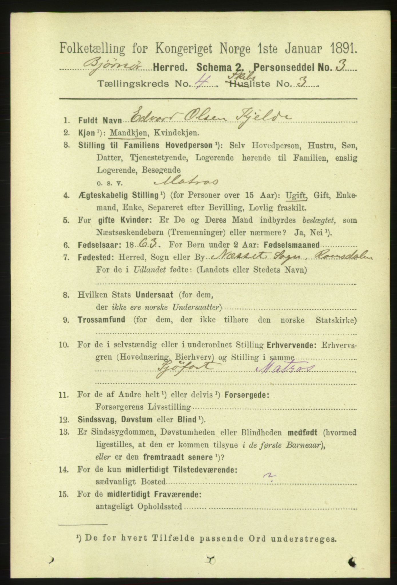 RA, 1891 census for 1632 Bjørnør, 1891, p. 2236