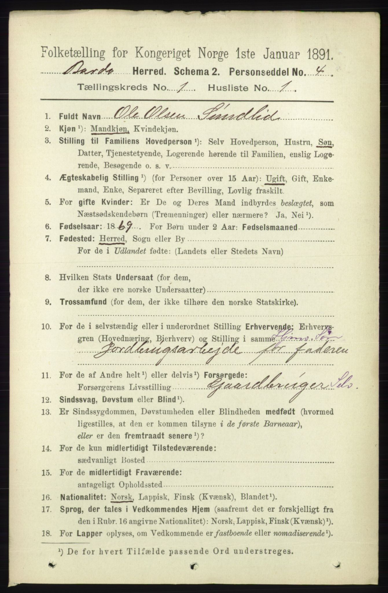 RA, 1891 census for 1922 Bardu, 1891, p. 61