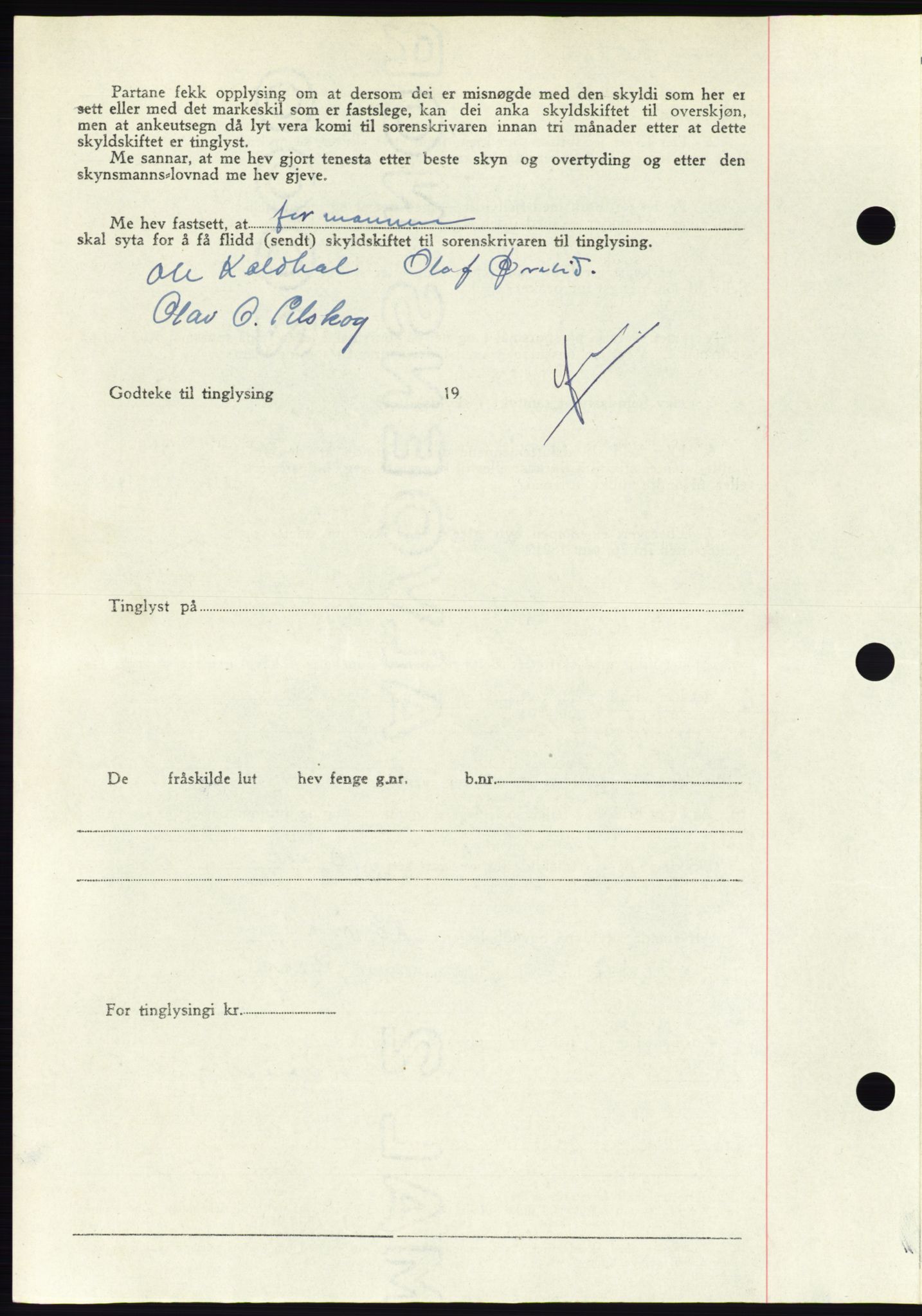 Søre Sunnmøre sorenskriveri, AV/SAT-A-4122/1/2/2C/L0081: Mortgage book no. 7A, 1947-1948, Diary no: : 1190/1947