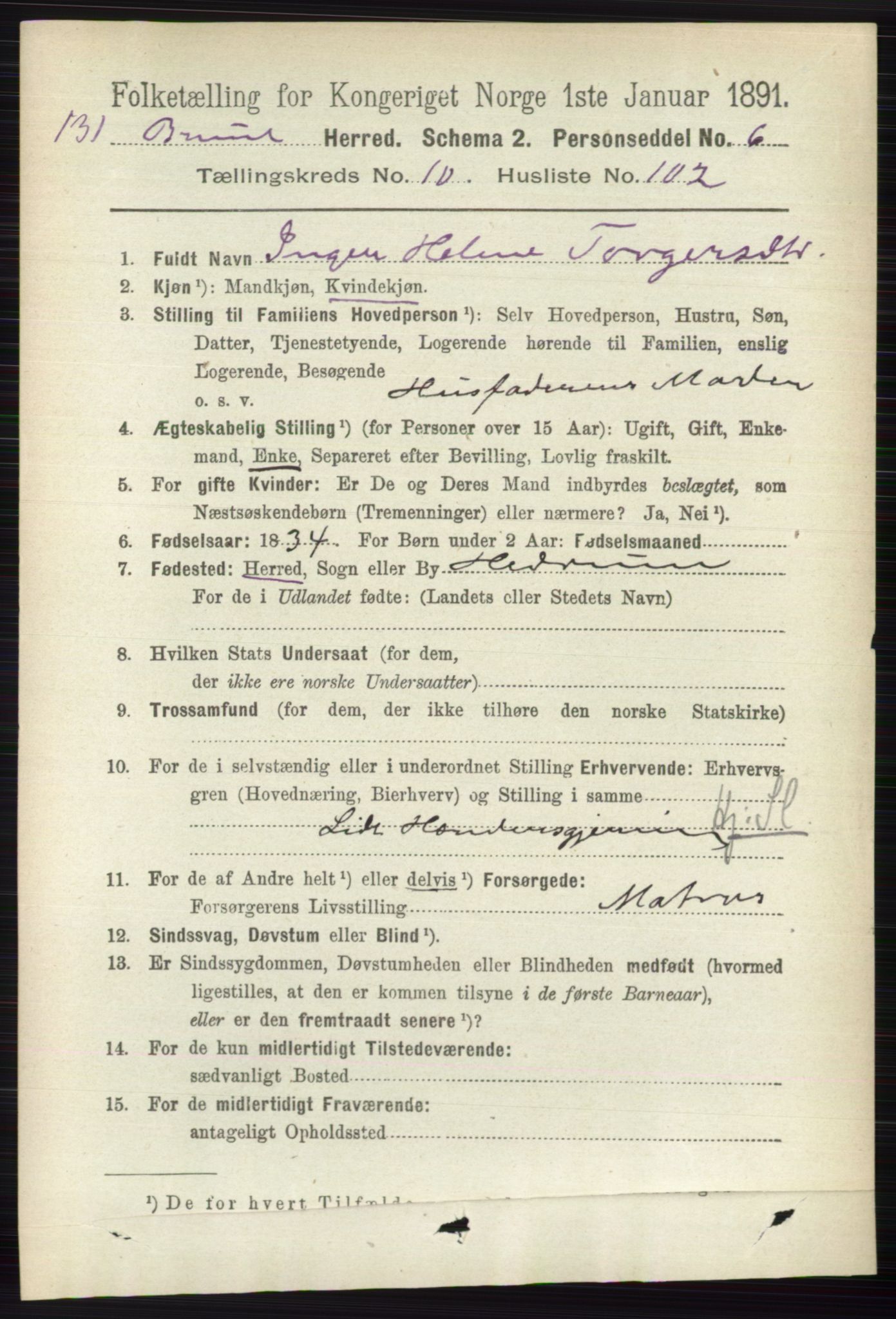 RA, 1891 census for 0726 Brunlanes, 1891, p. 5287