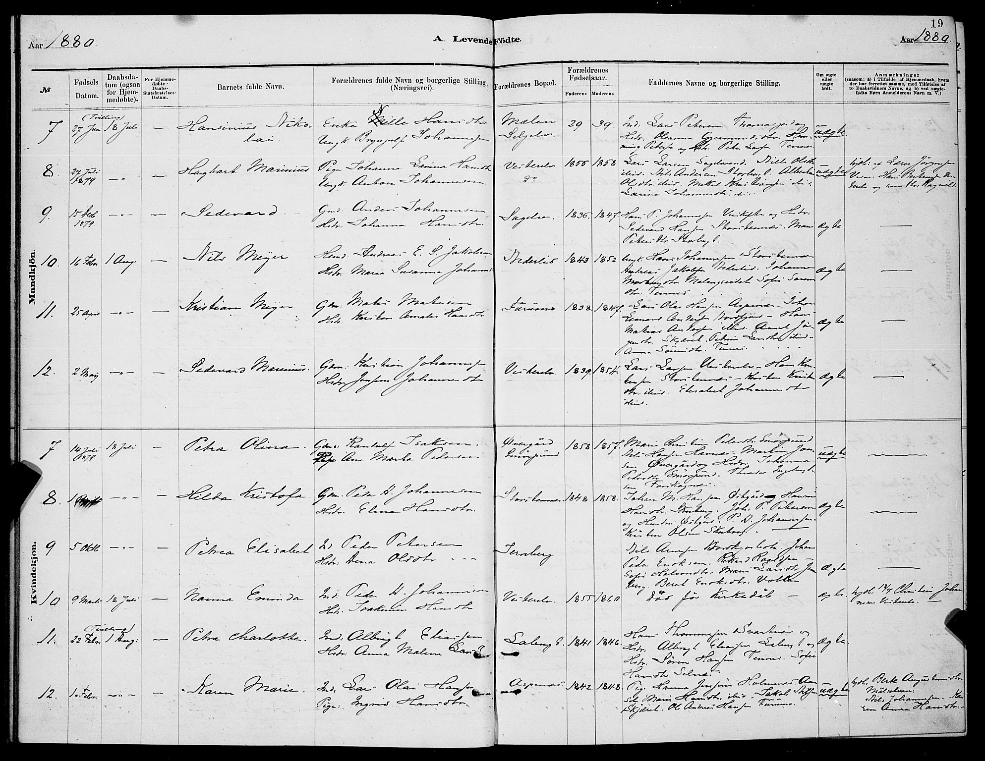 Balsfjord sokneprestembete, SATØ/S-1303/G/Ga/L0007klokker: Parish register (copy) no. 7, 1878-1889, p. 19