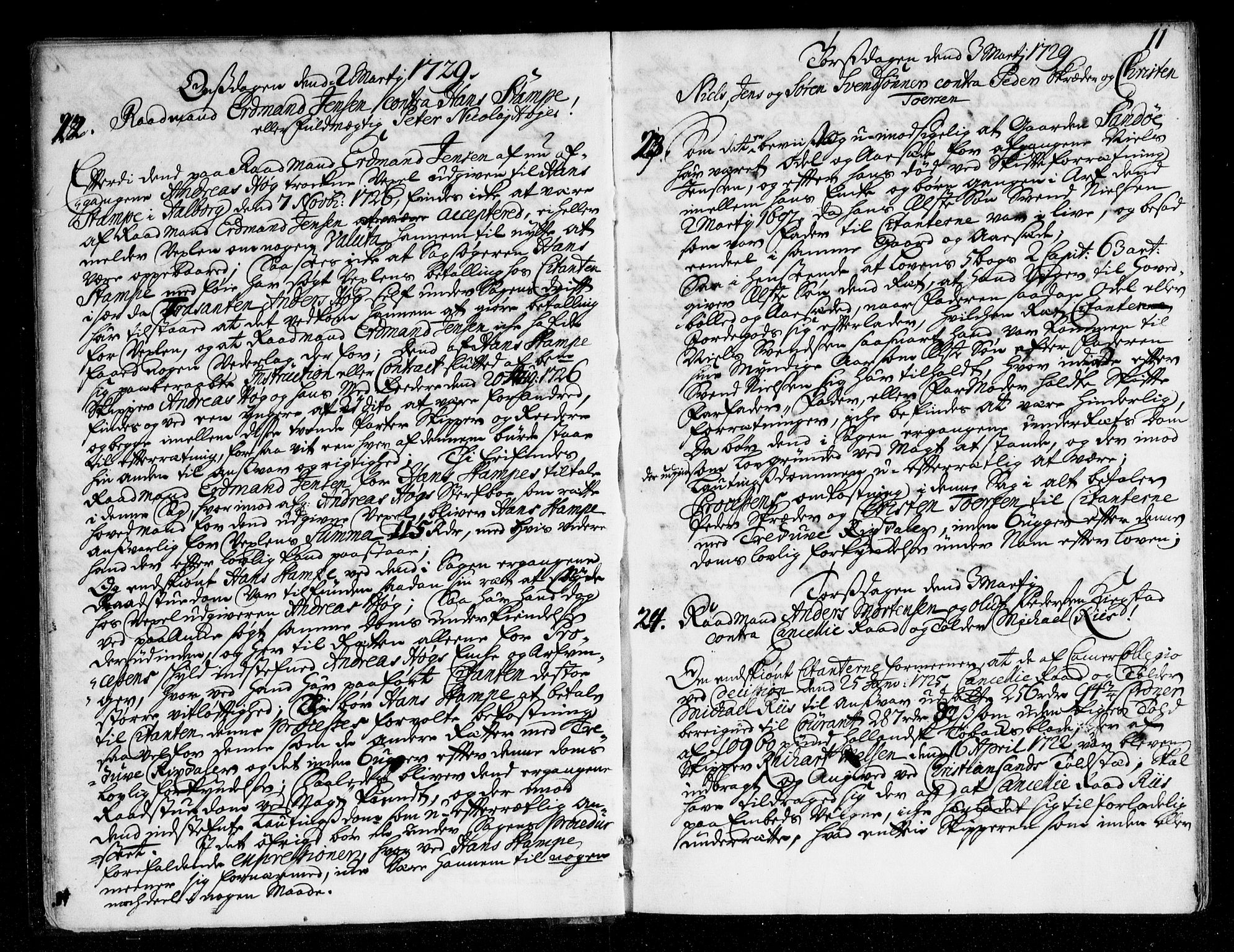 Overhoffretten 1667-1797, AV/RA-EA-2884/Aa/L0059: Avsiktsprotokoll, 1729, p. 10b-11a