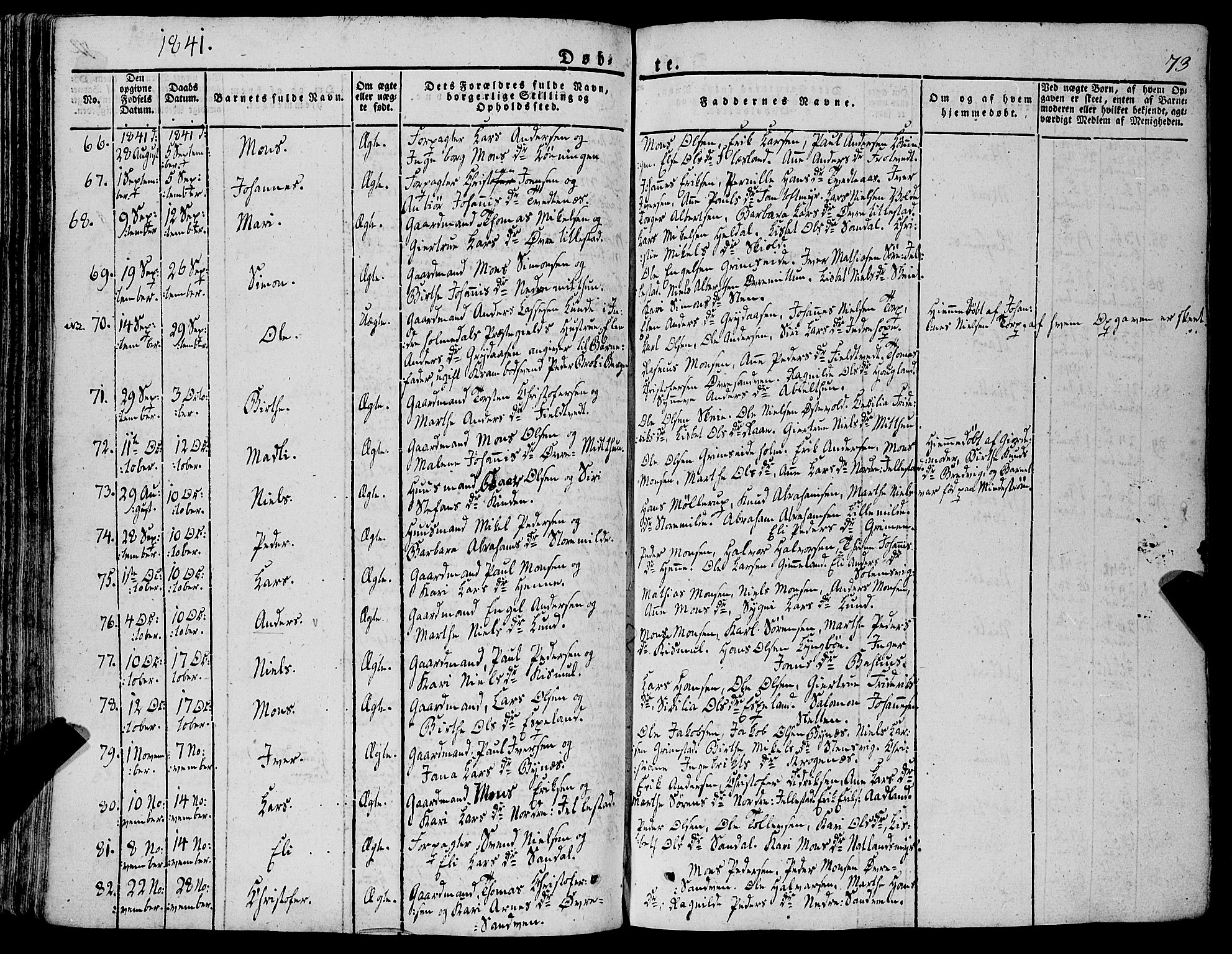 Fana Sokneprestembete, AV/SAB-A-75101/H/Haa/Haaa/L0008: Parish register (official) no. A 8, 1829-1851, p. 73