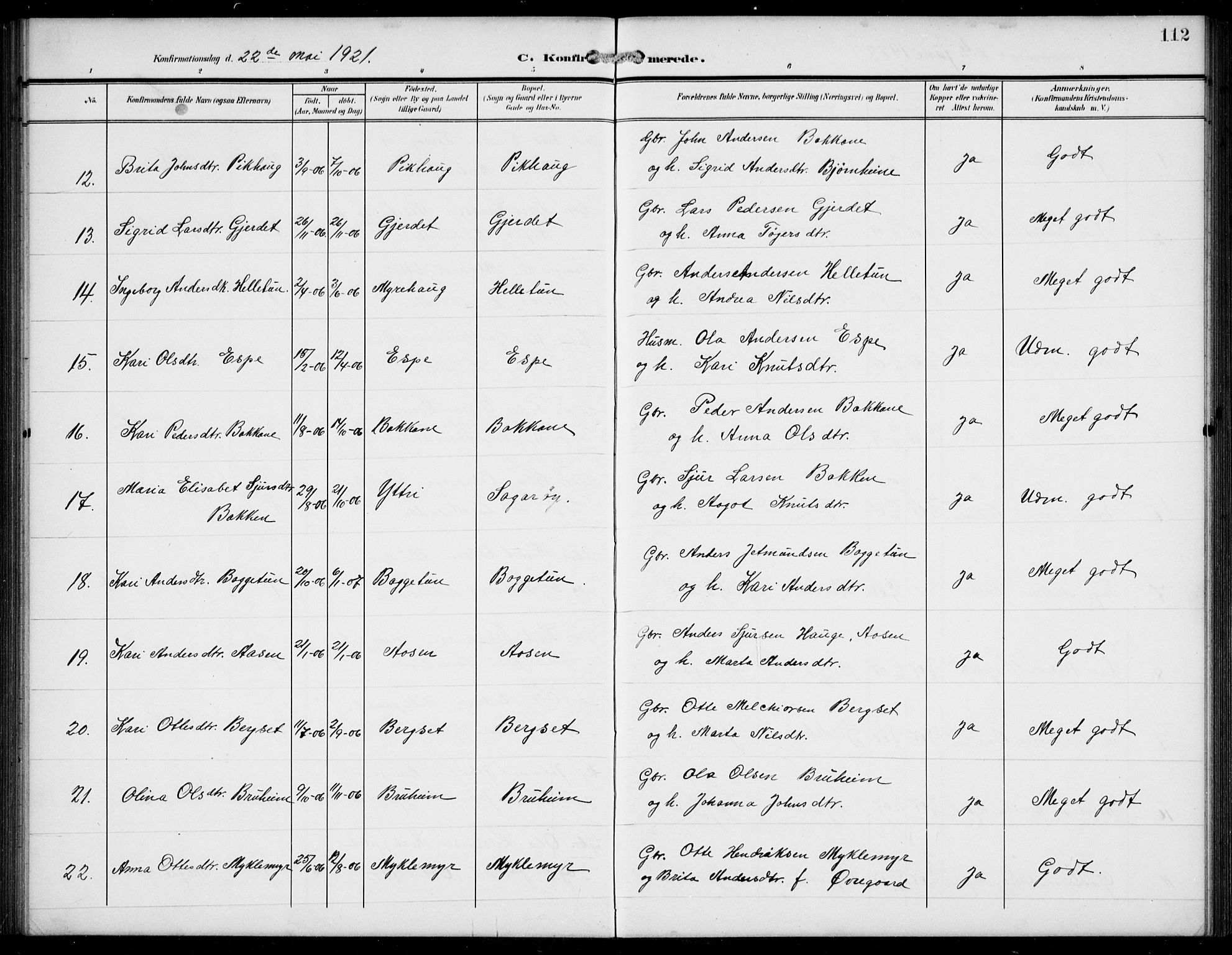 Jostedal sokneprestembete, AV/SAB-A-80601/H/Hab/Haba/L0002: Parish register (copy) no. A 2, 1907-1931, p. 112